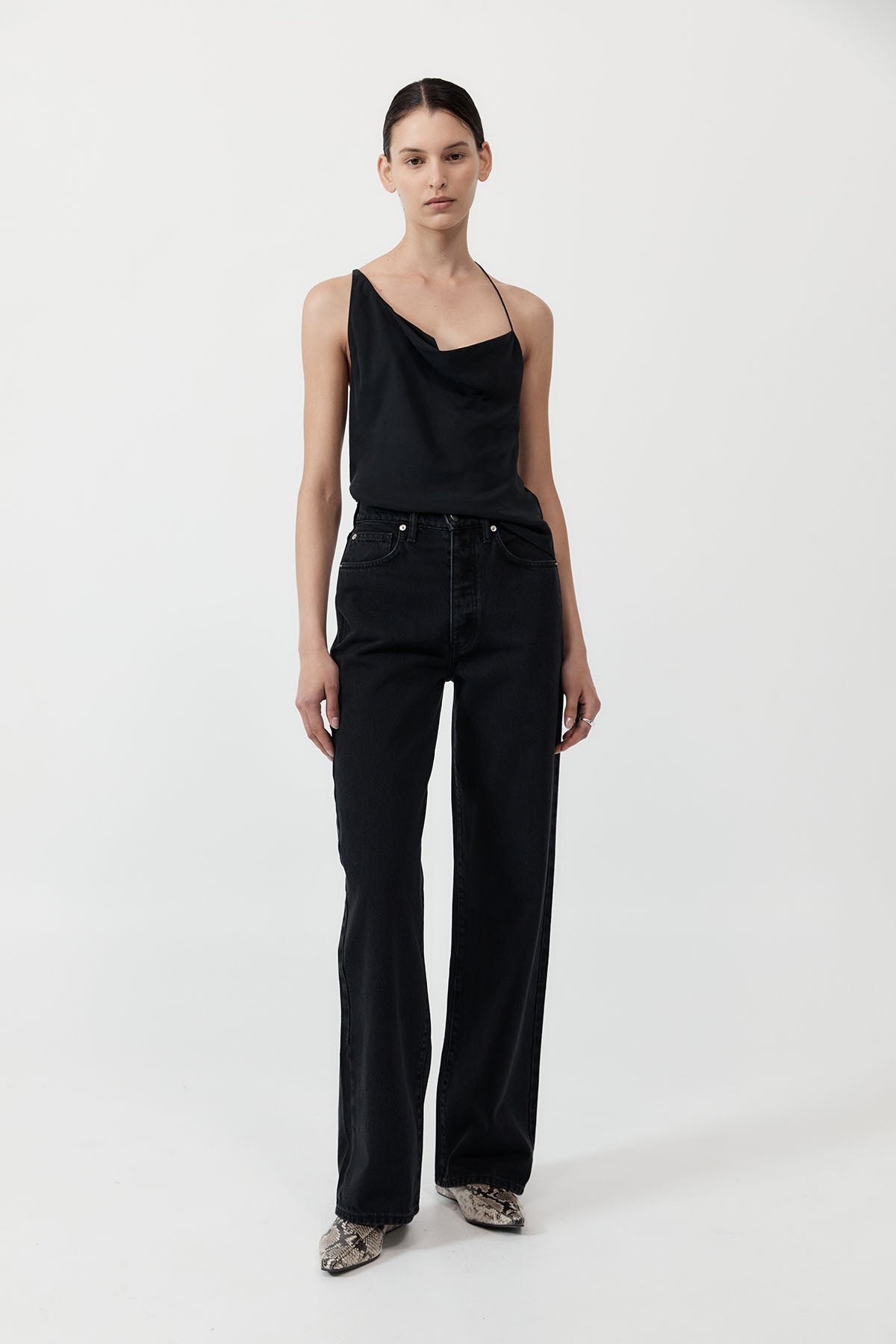 Mid Rise Wide Leg - Washed Black - 2