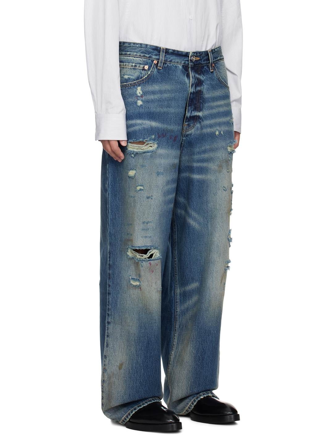 Blue Distressed Baggy Jeans - 2