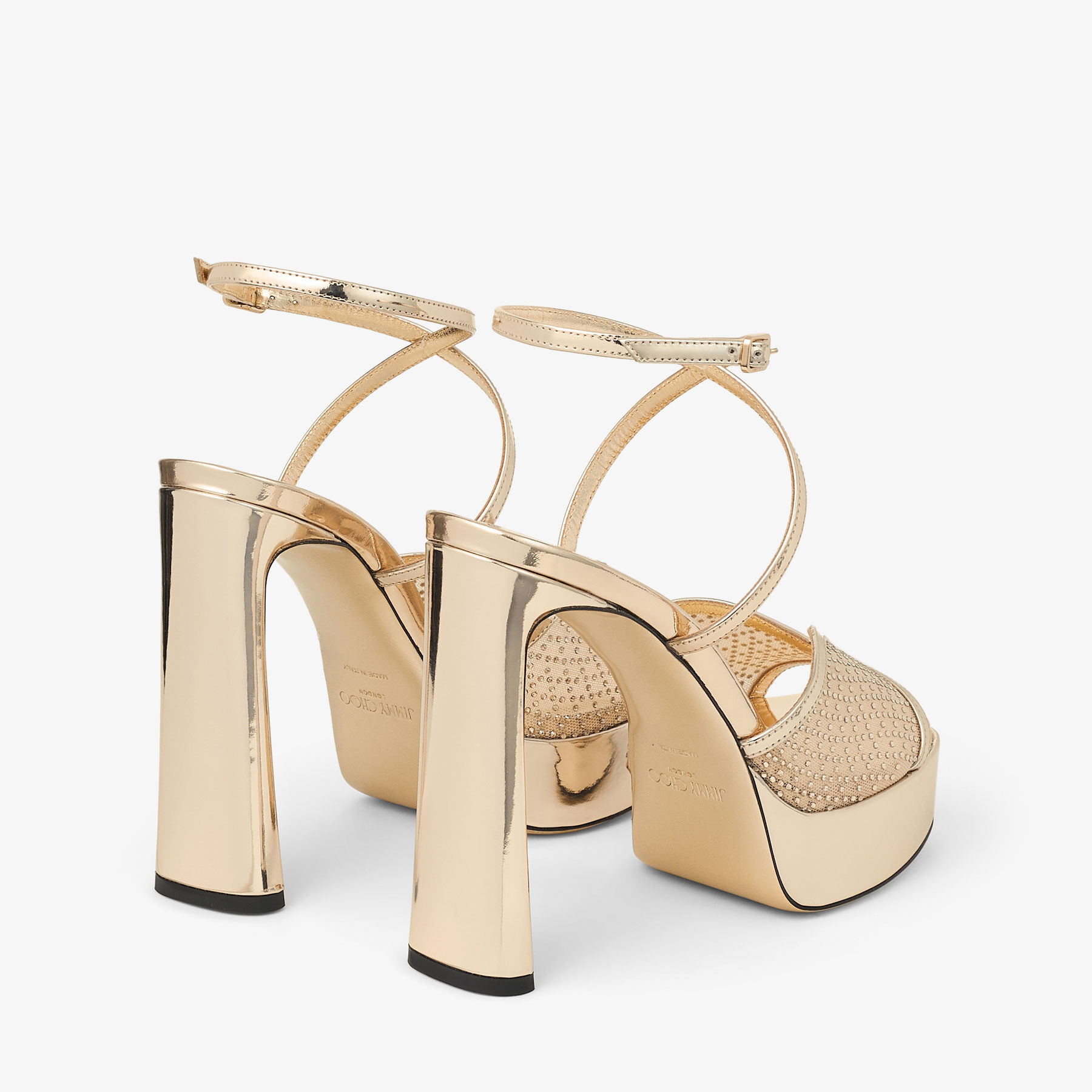 Karli Platform 125
Gold Illusion Crystal Mesh and Liquid Metal Leather Sandals - 5
