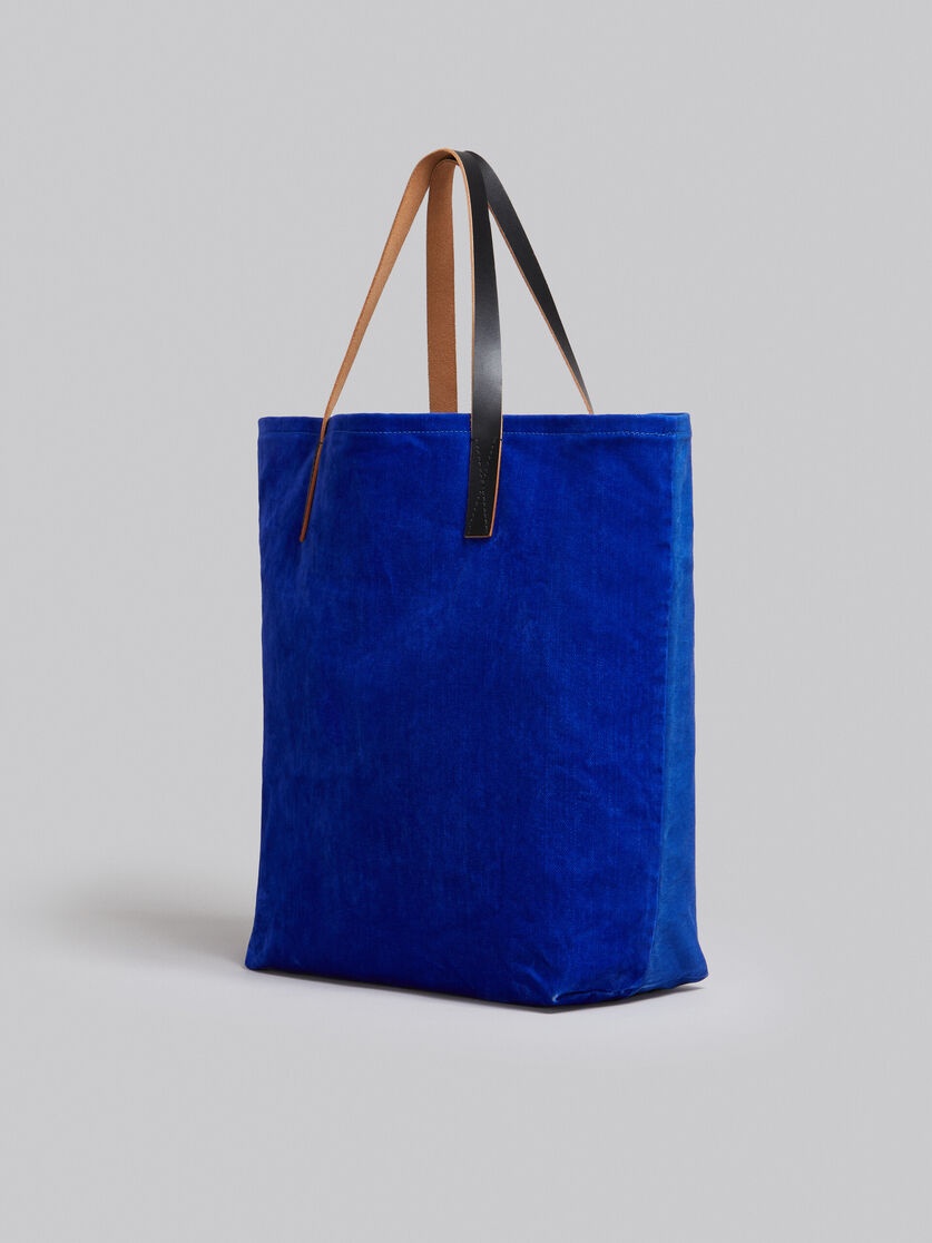 BLUE FLOCKED DENIM AND COTTON TOTE BAG - 3