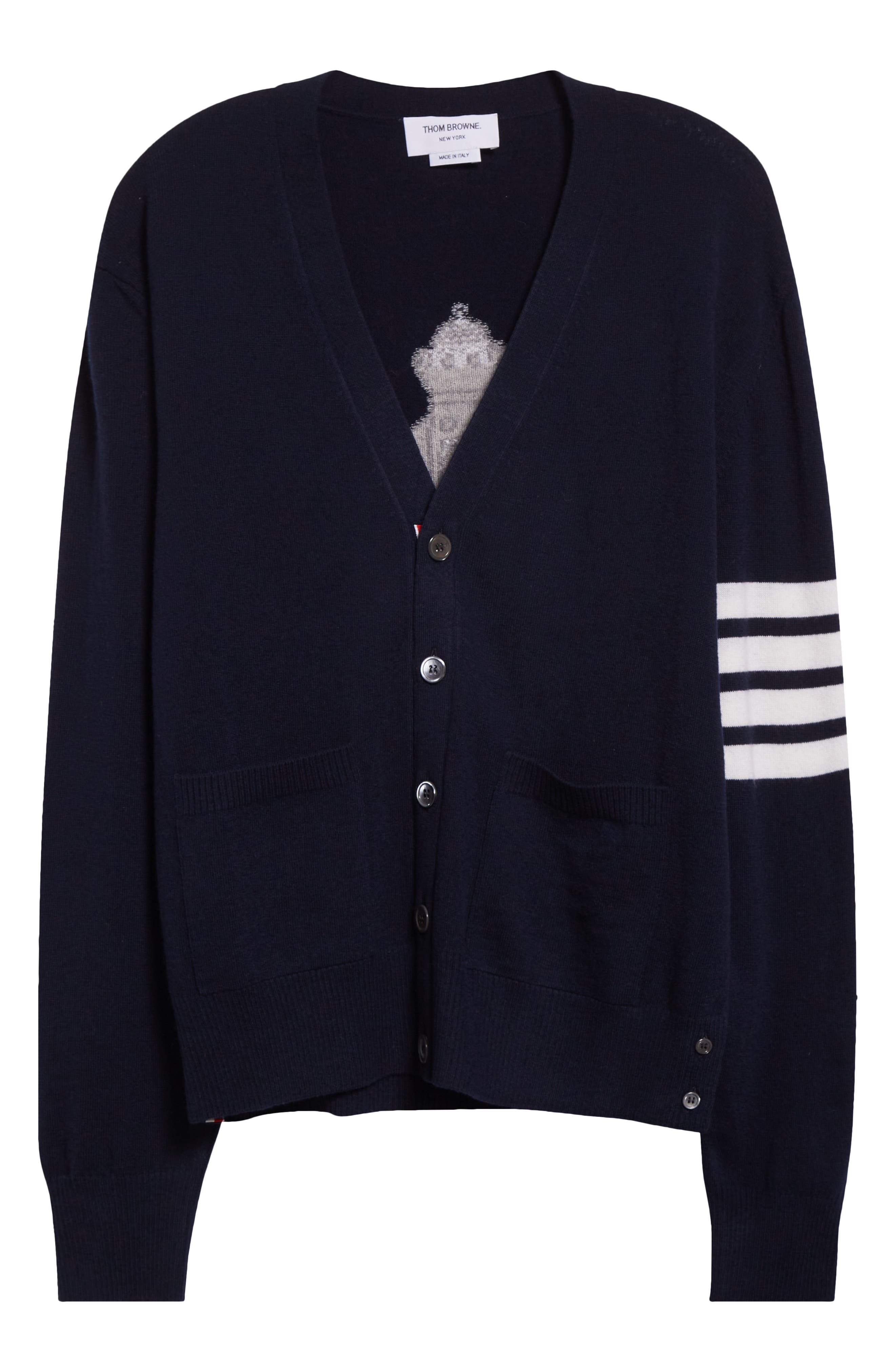 Thom Browne Holiday Hector Nutcracker 4-Bar Virgin Wool Cardigan in Navy at Nordstrom - 5