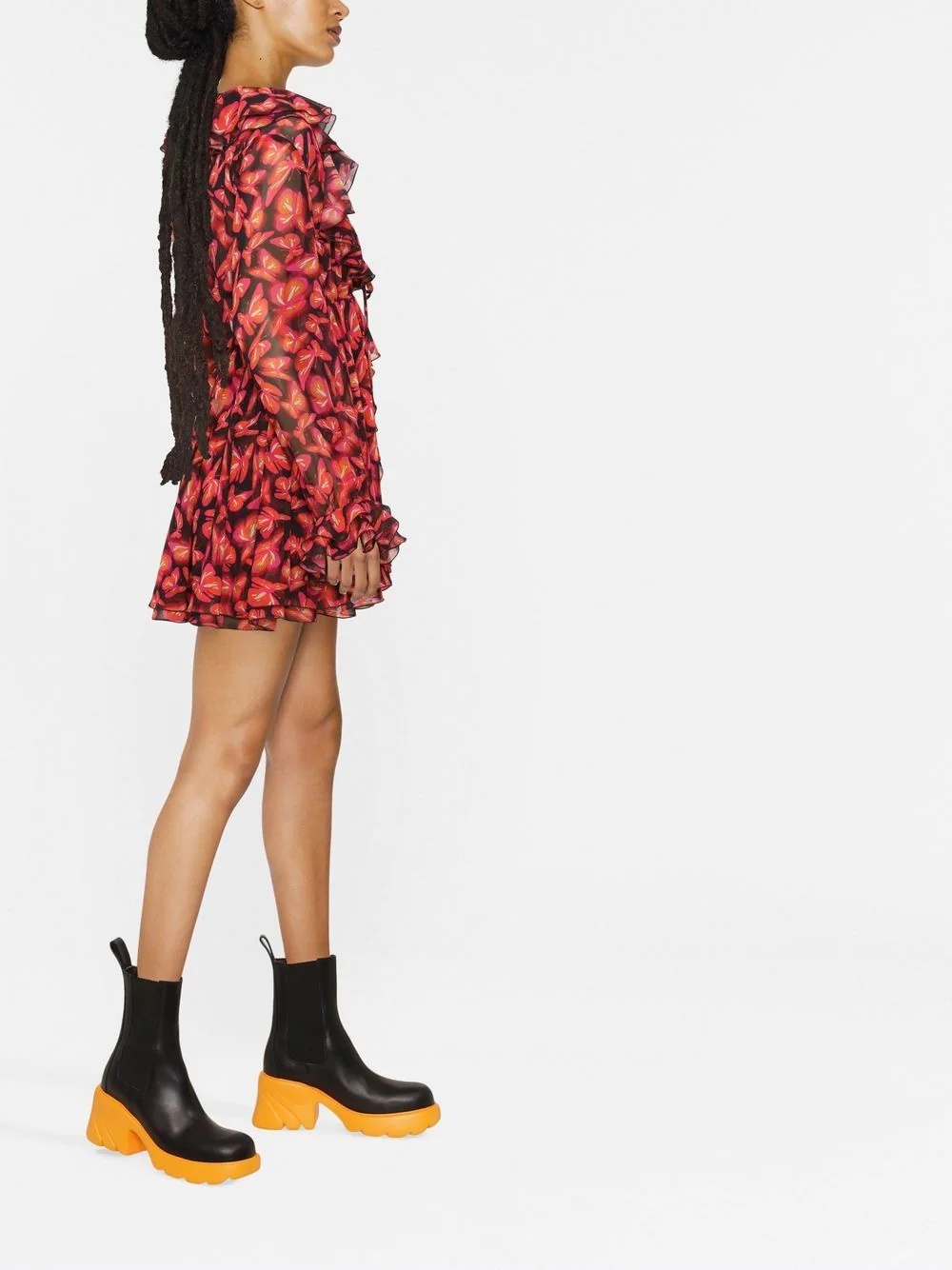 butterfly pattern mini dress - 3
