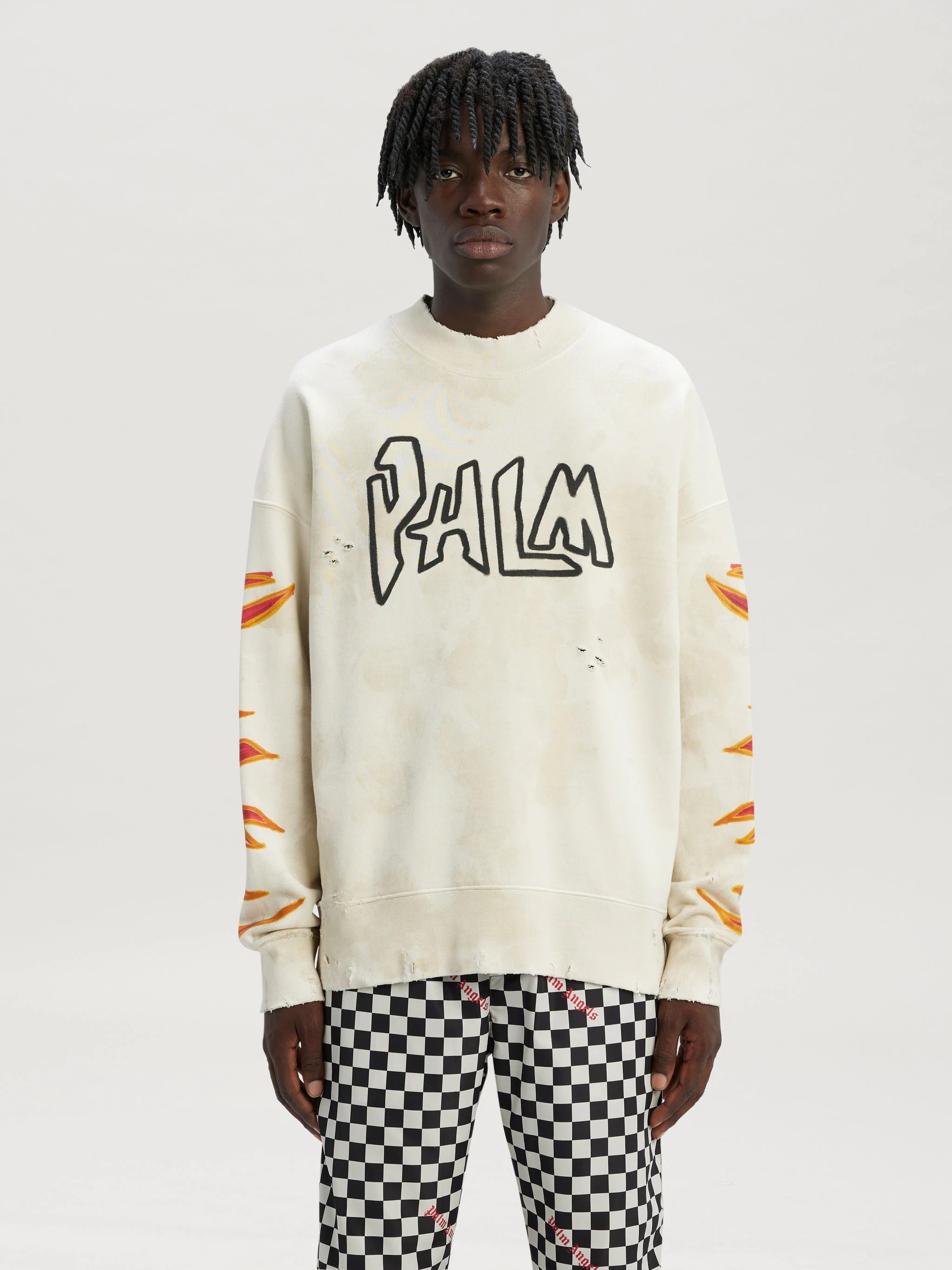 GARMENT DYE PALM GRAFFITI FLAMES SWEATSHIRT - 3