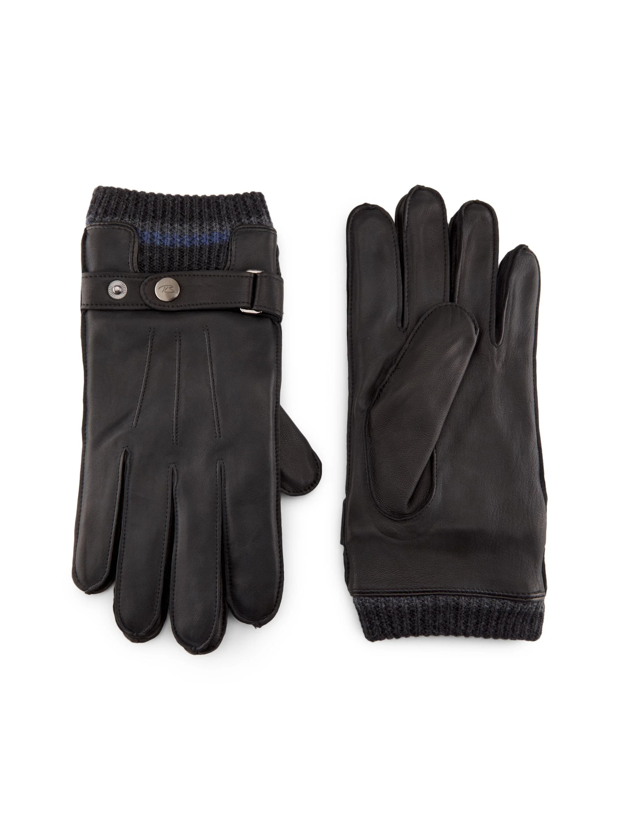 Men's Wrist Strap Leather Gloves - Black - 1