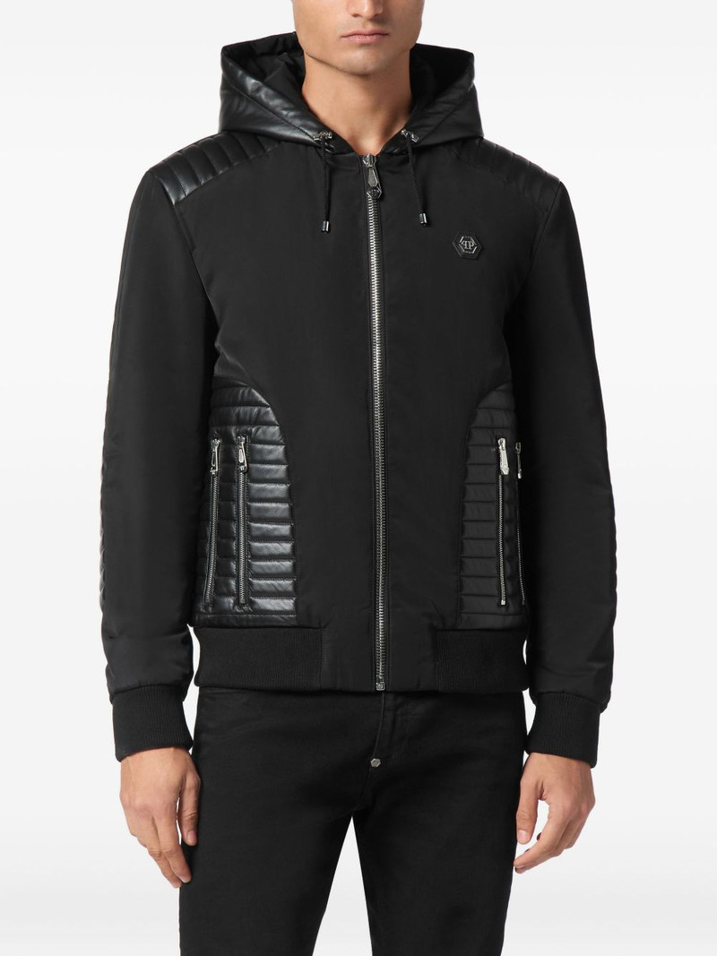 PHILIPP PLEIN hooded leather-insert jacket outlook