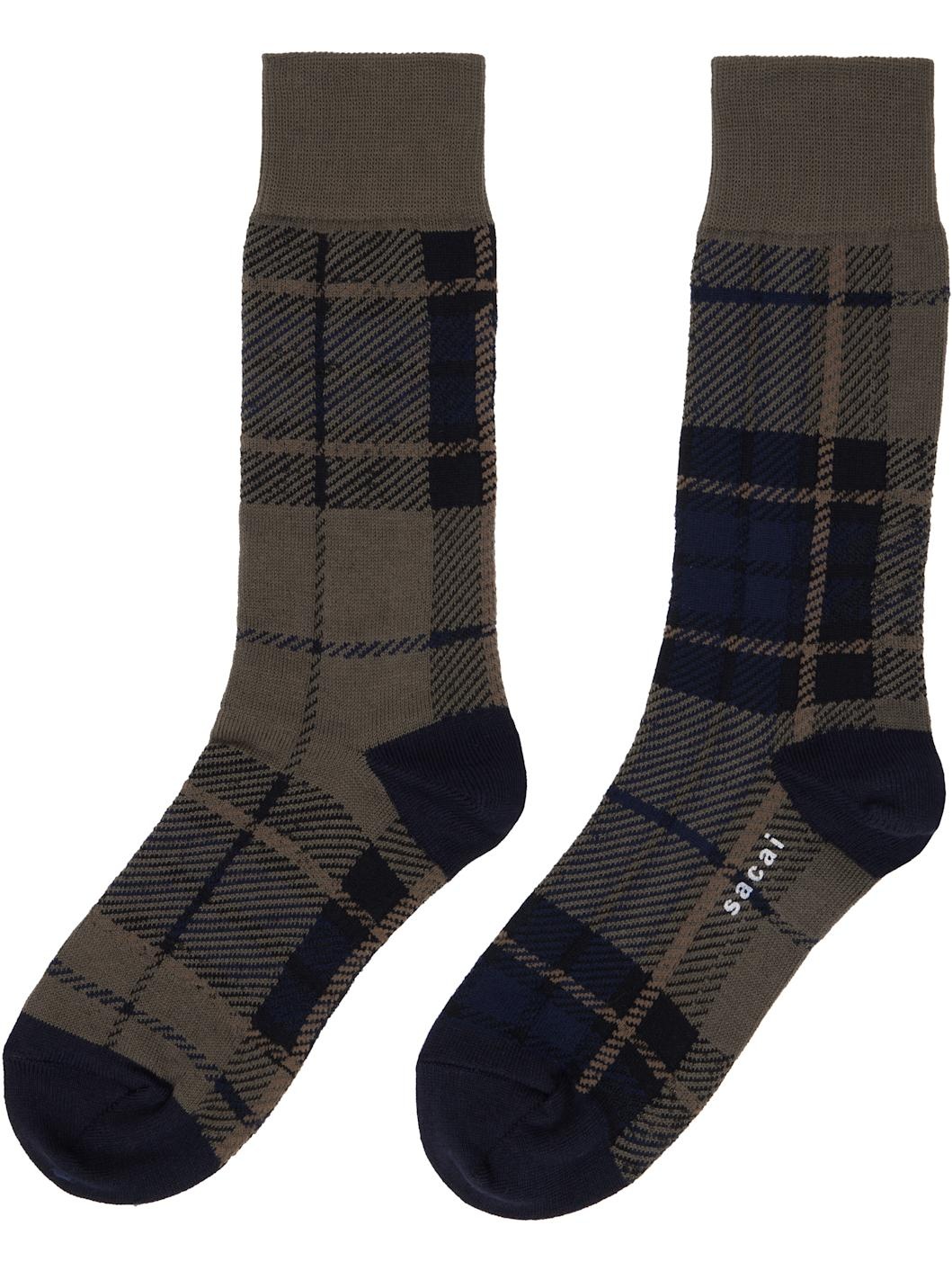 Khaki & Navy Plaid Socks - 2