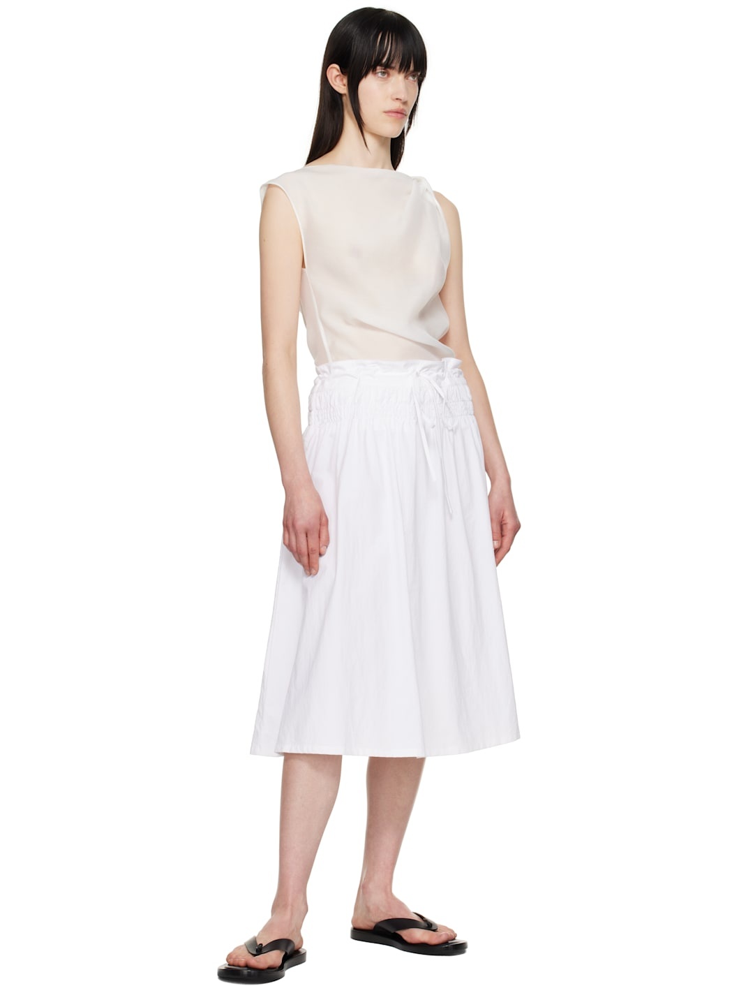 White Asymmetrical Draped Tank Top - 5