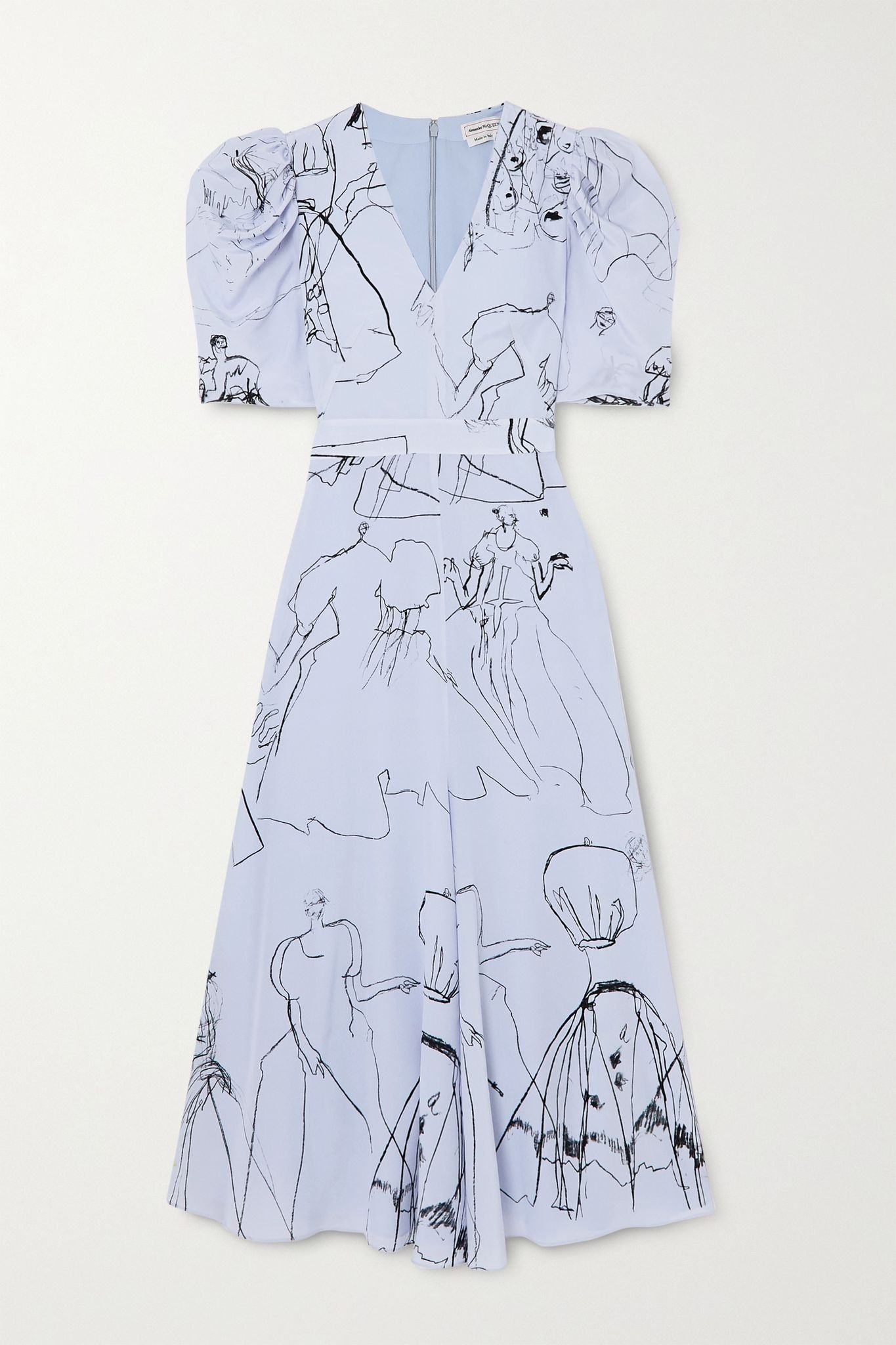 Gathered printed silk crepe de chine midi dress  - 1