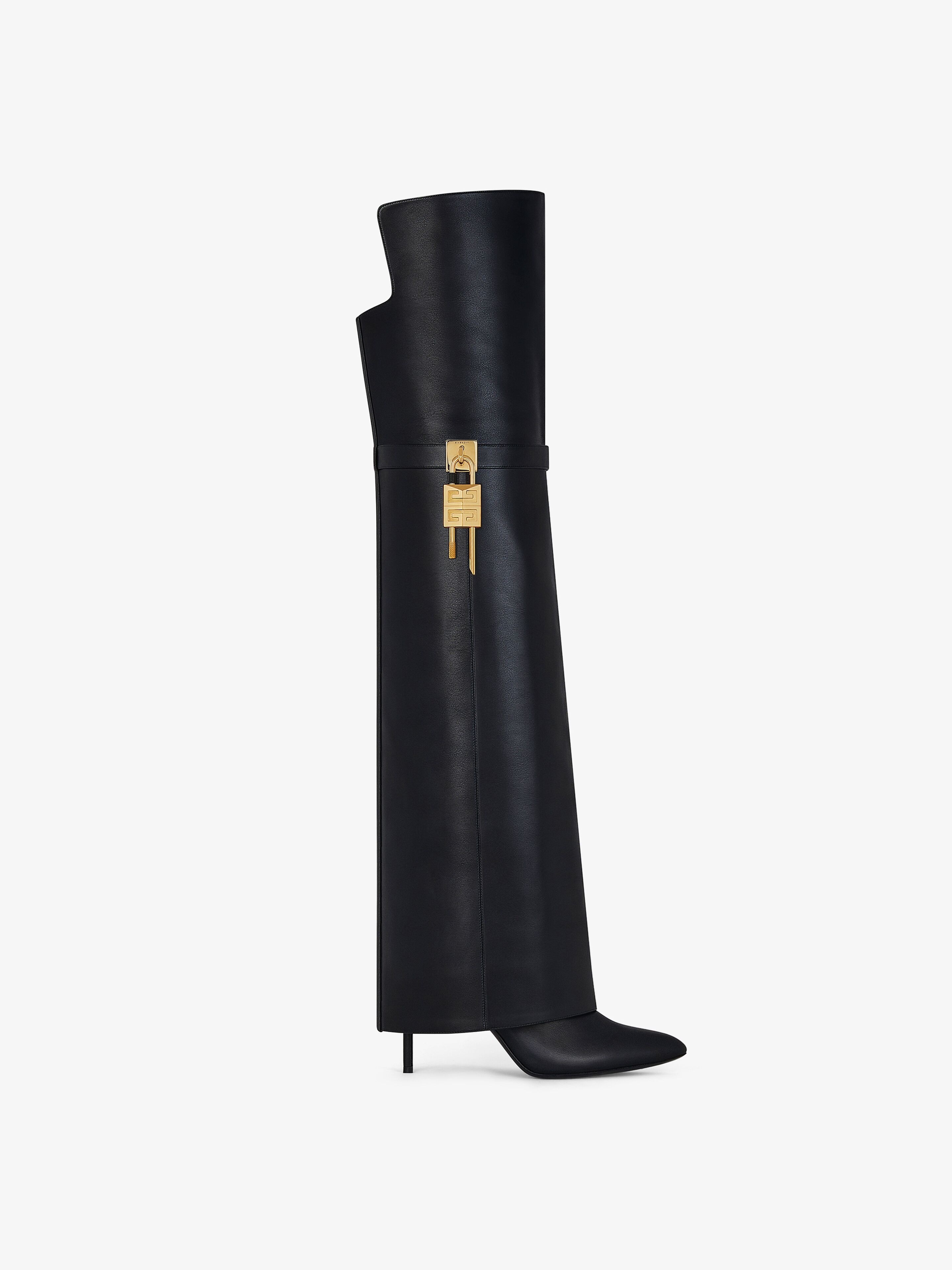 SHARK LOCK STILETTO OVER-THE-KNEE BOOTS IN LEATHER - 1