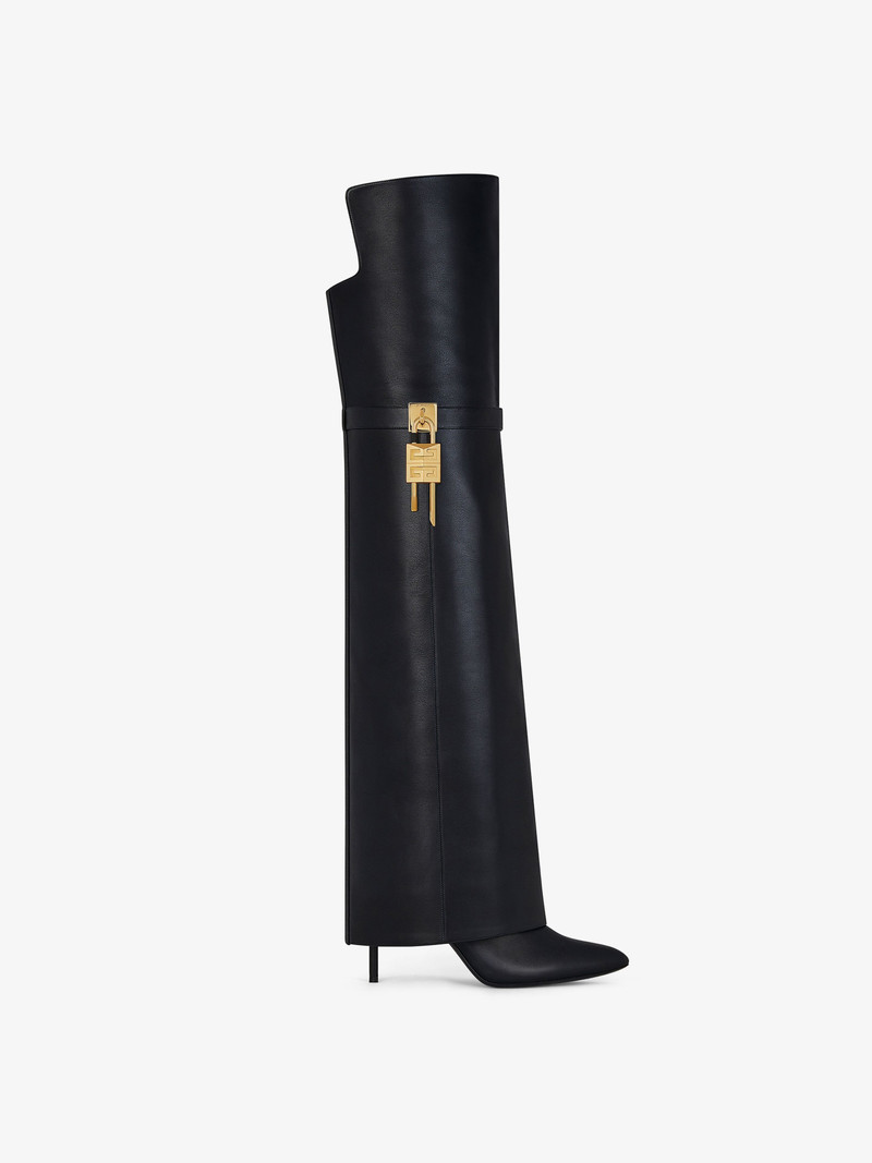 SHARK LOCK STILETTO OVER-THE-KNEE BOOTS IN LEATHER - 1