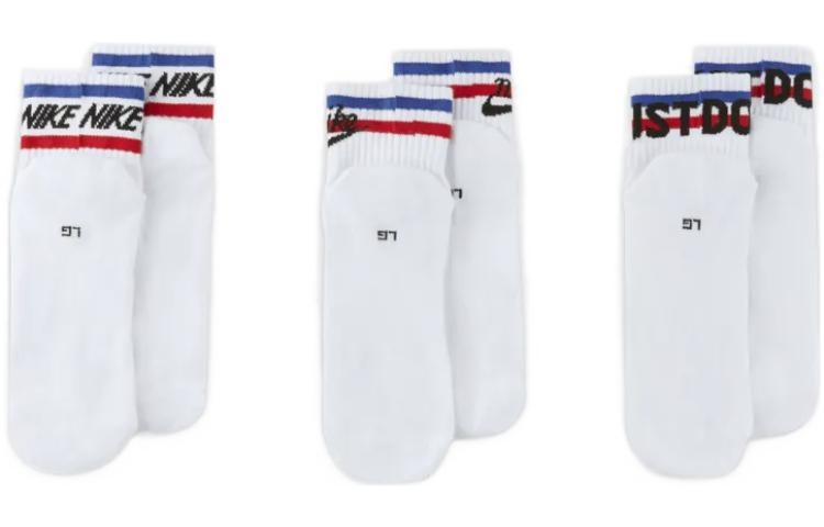 Nike Everyday Ankle Alphabet Logo Pattern Casual Sports Socks 3 Pairs White DX5080-100 - 2