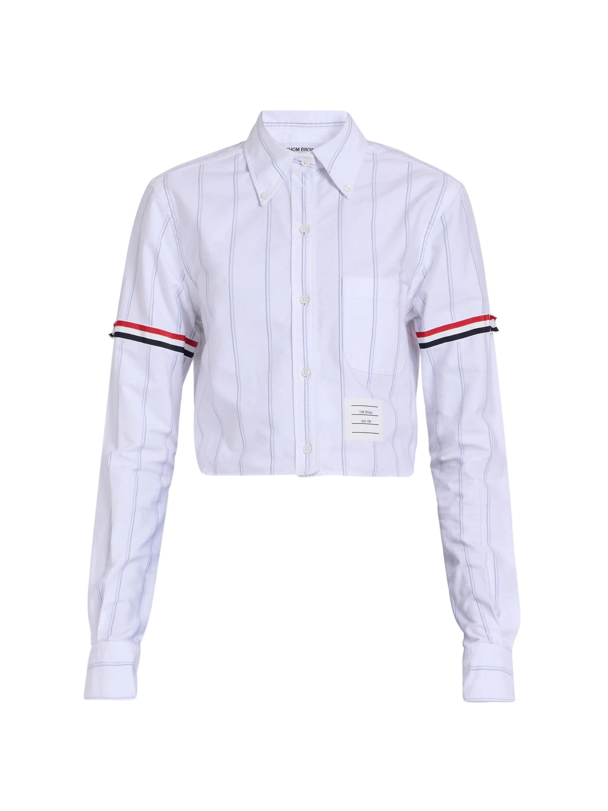 Women's Shadow Stripe Cropped Oxford Shirt - White - 1