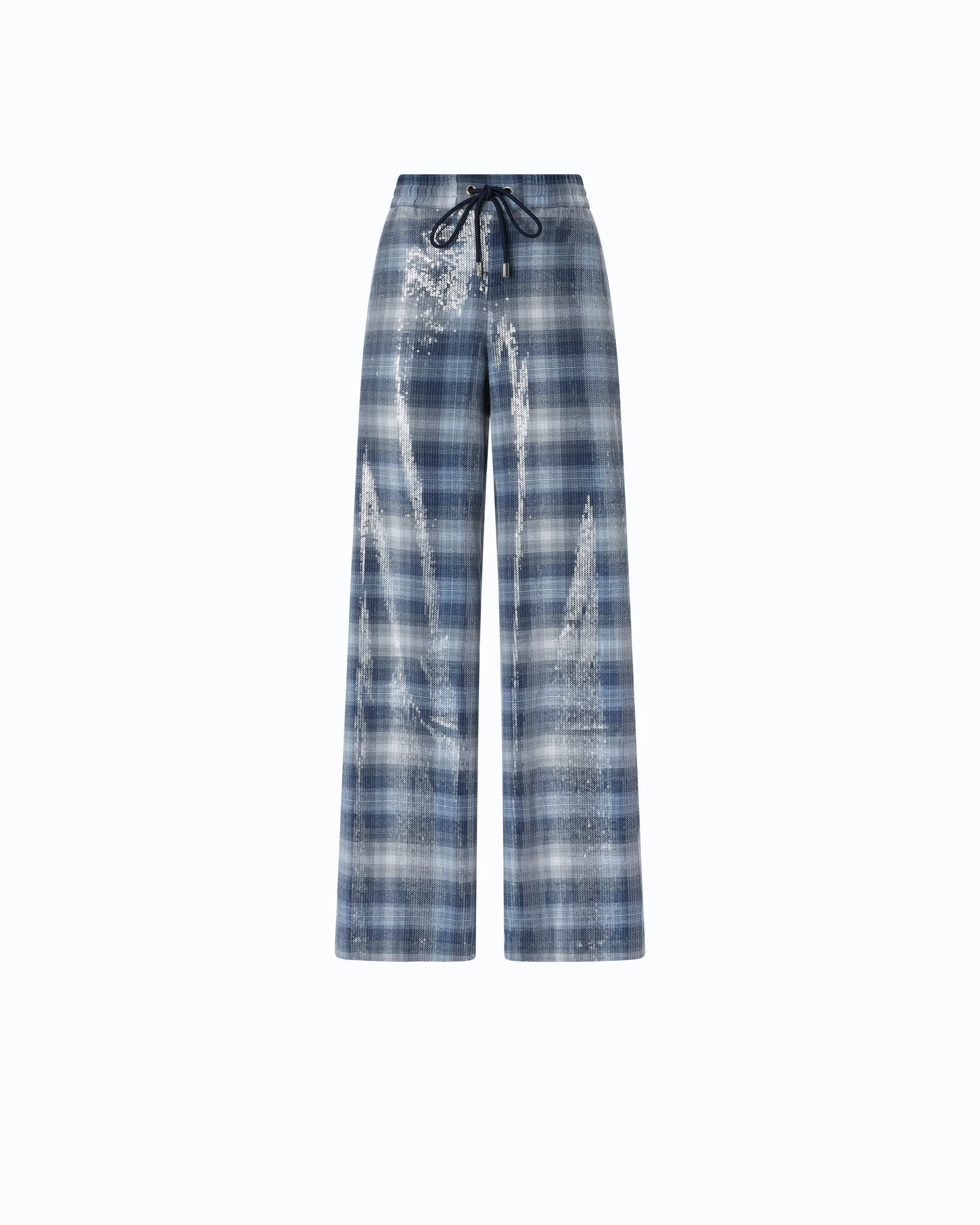 PALAZZO TROUSERS WITH CHECK PATTERN AND SEQUINS - 1