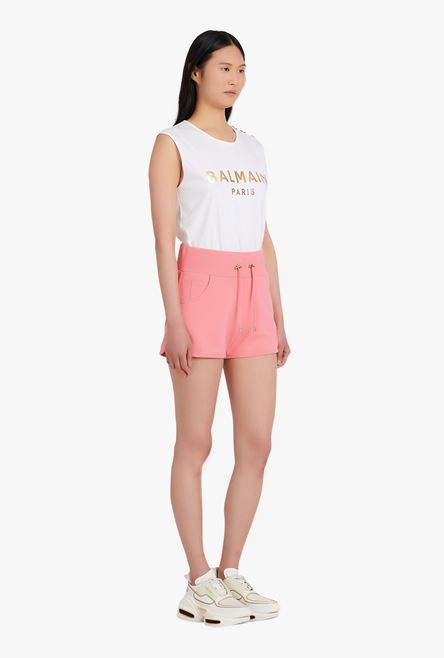 Salmon pink and white eco-designed knit shorts - 7