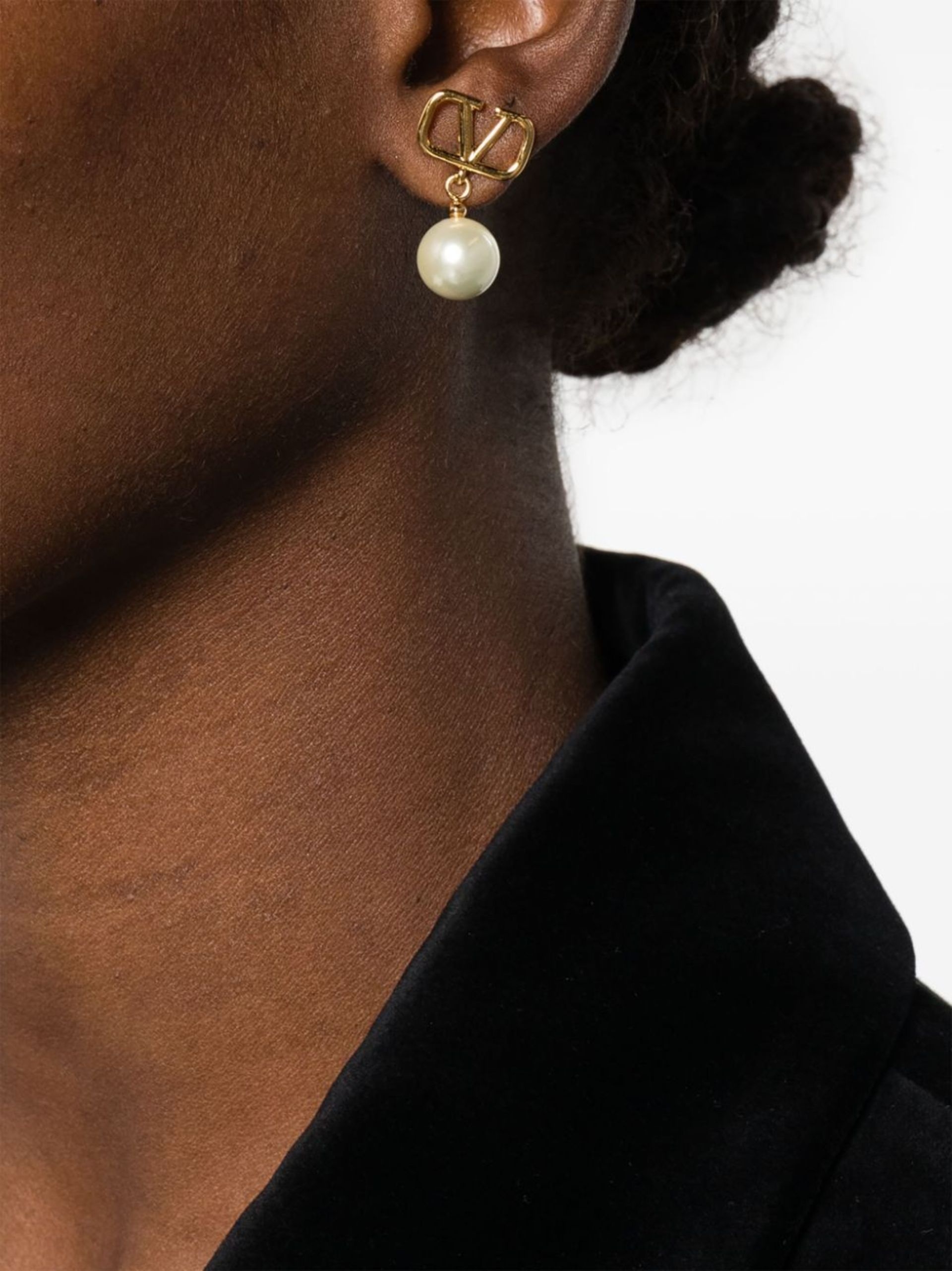 Gold-Tone VLogo Pearl Drop Earrings - 2
