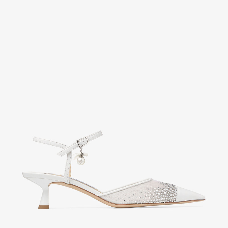 Aren Sling Back 45 White Crystal Mesh Slingbacks with Pearl Charm 1