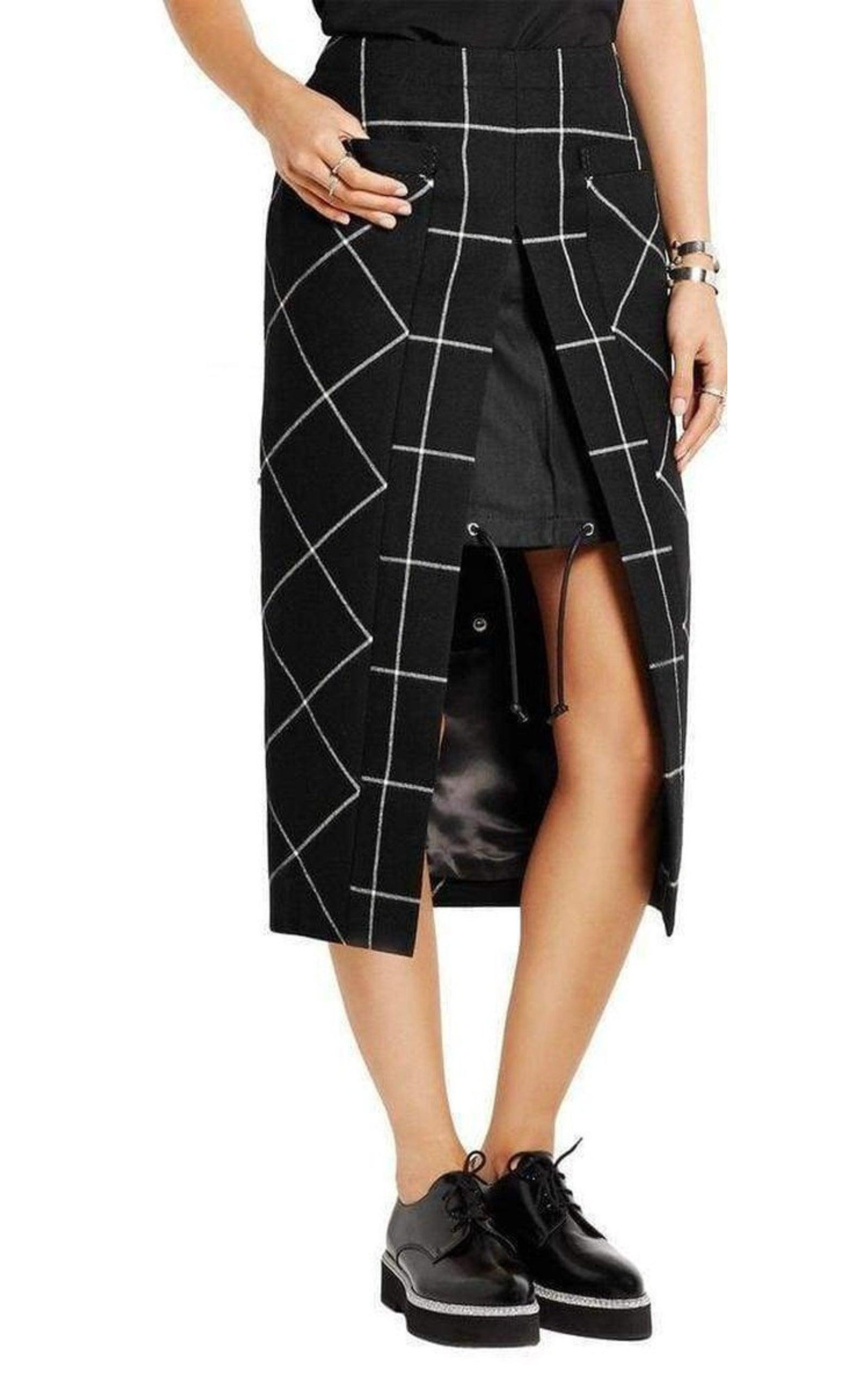 Cotton Twill-Paneled Checked Wool Skirt - 3