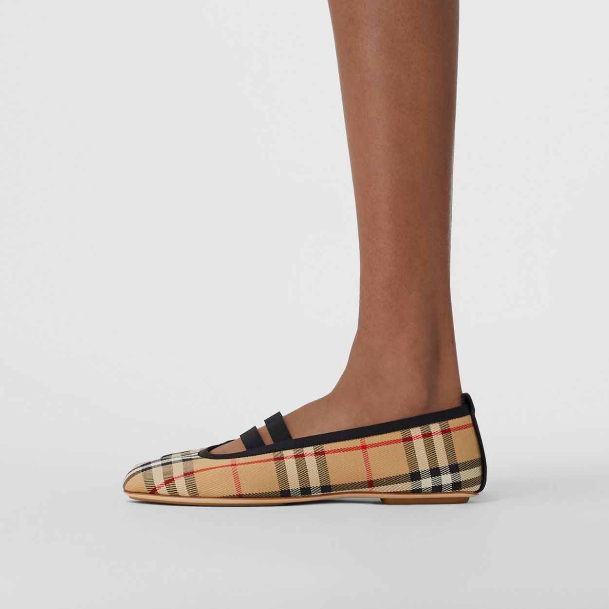 Logo Detail Vintage Check Cotton Ballerinas - 3