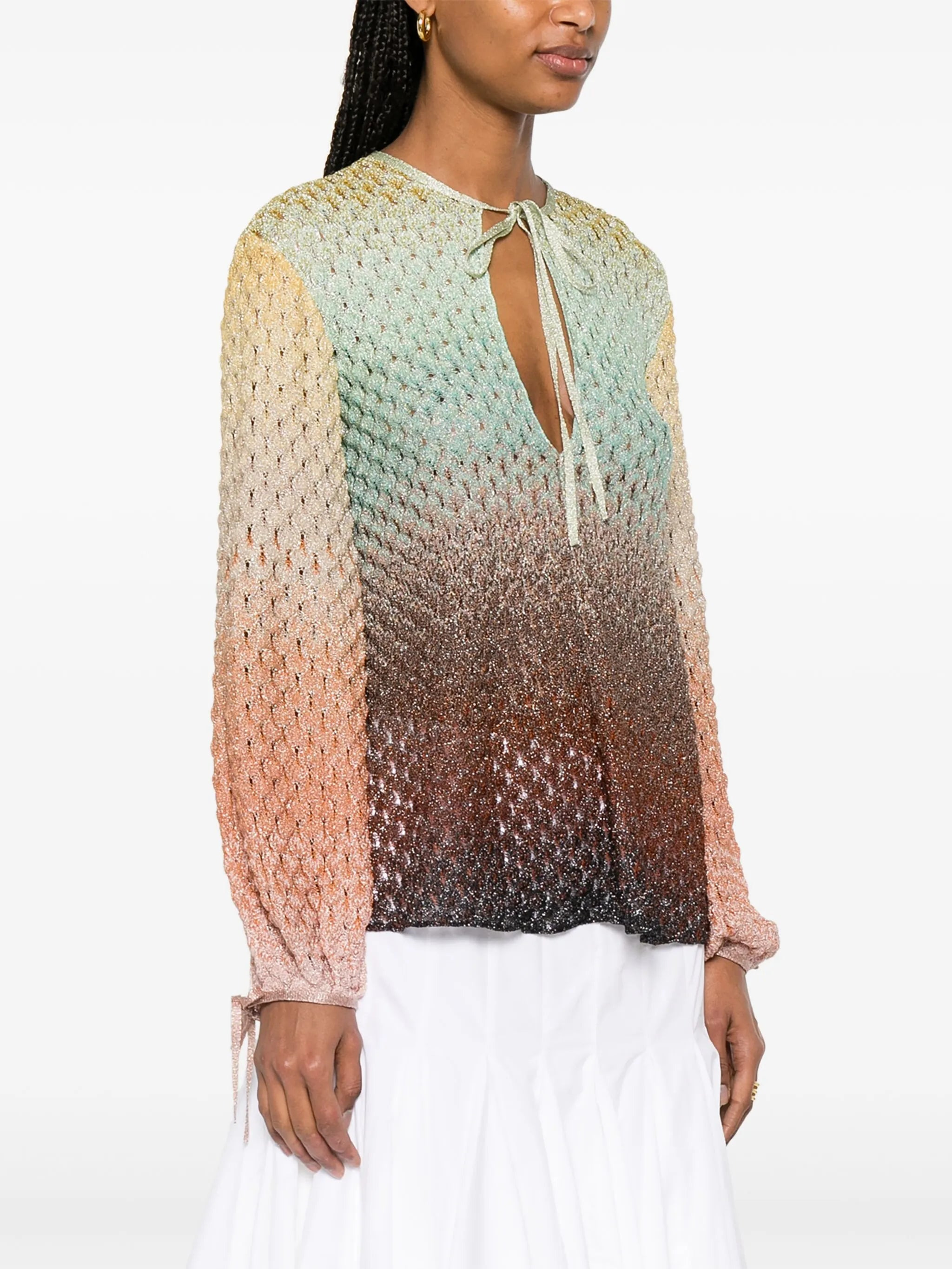 Dégradé Lace Blouse with V-Neck - 3
