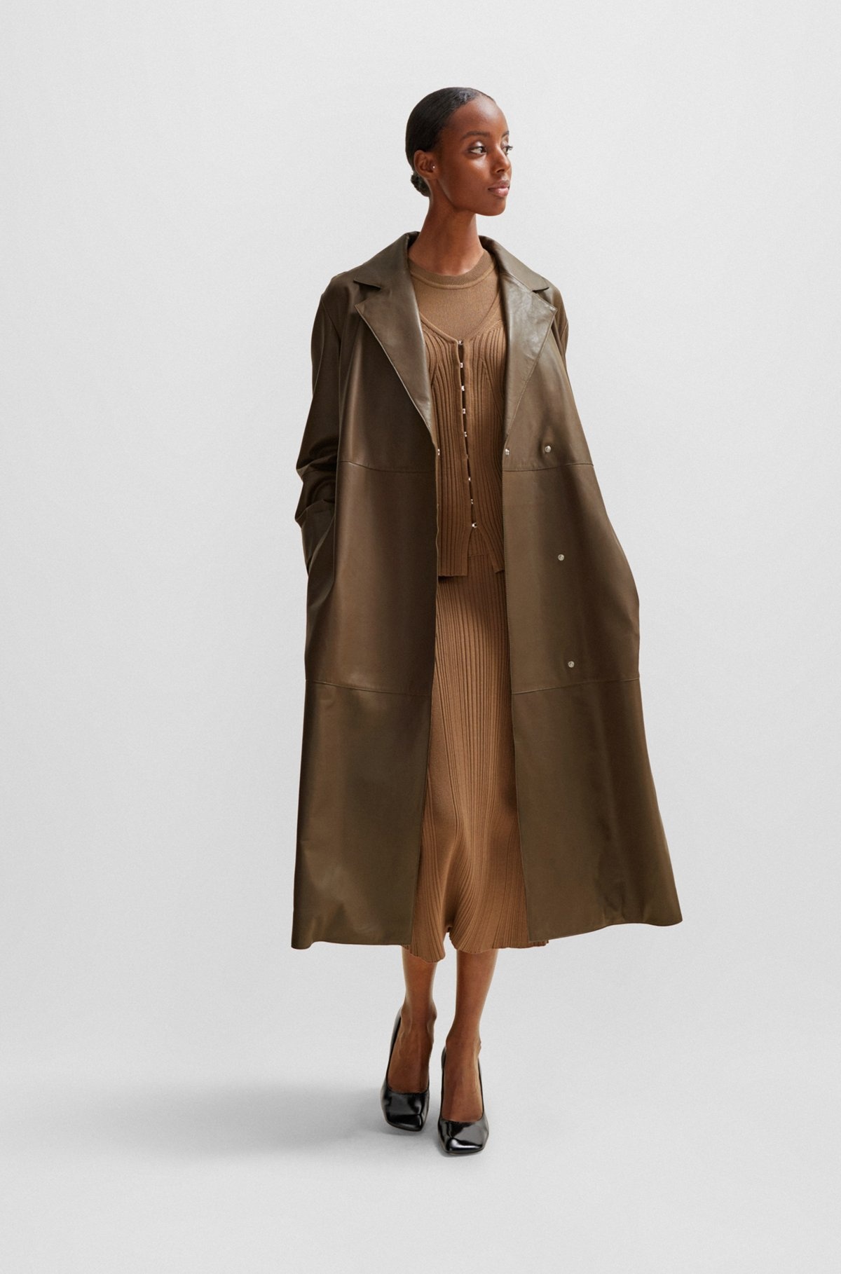 LONGLINE BELTED COAT IN NAPPA LEATHER - 7