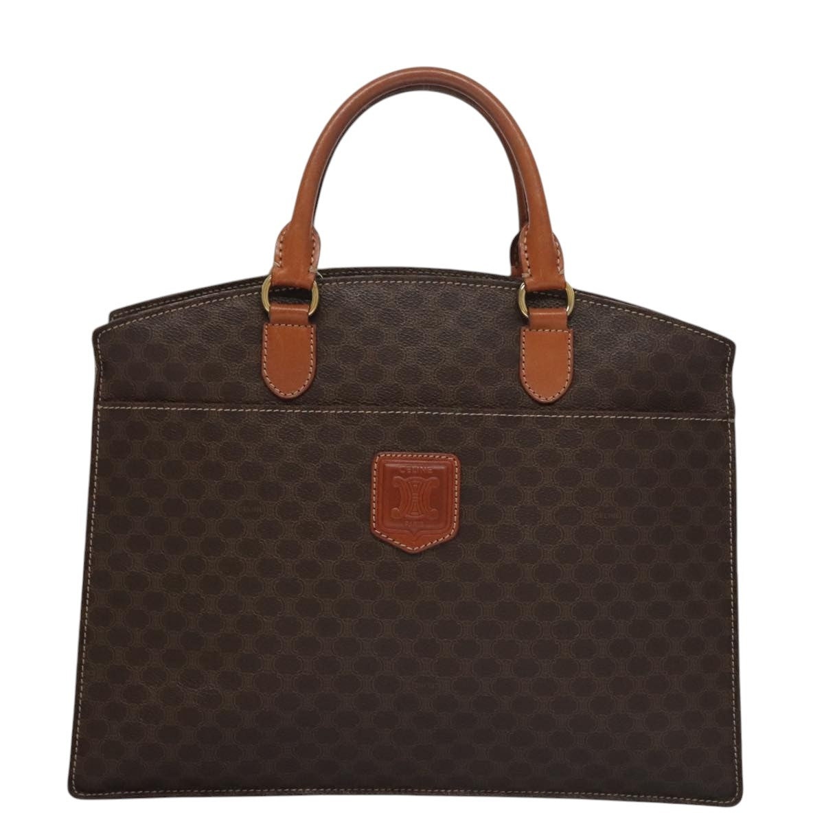 CELINE Macadam Canvas Hand Bag Pvc Leather Brown Gold - 13