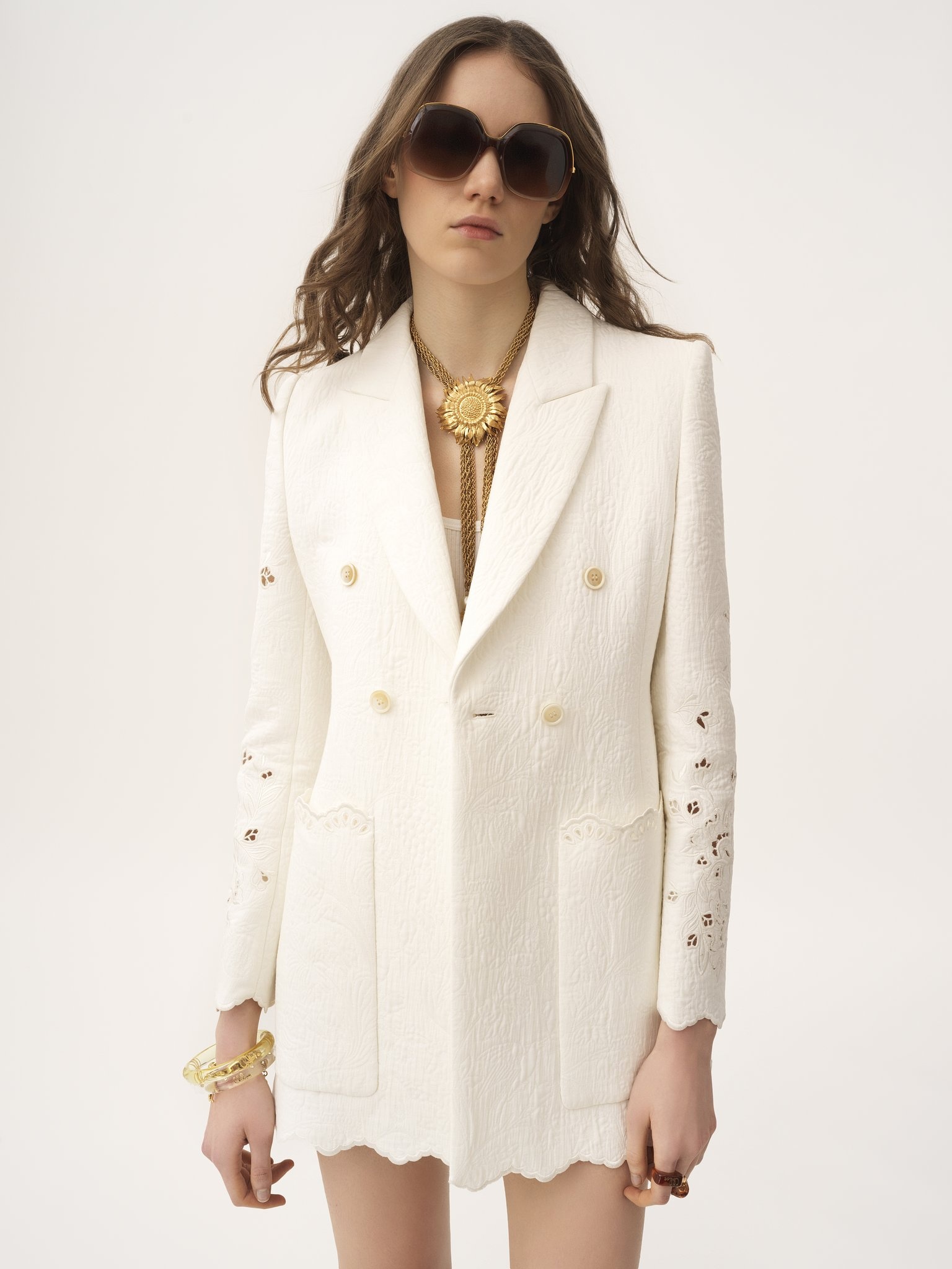 DOUBLE-BREASTED TAILORED JACKET IN A COTTON MIX - 4