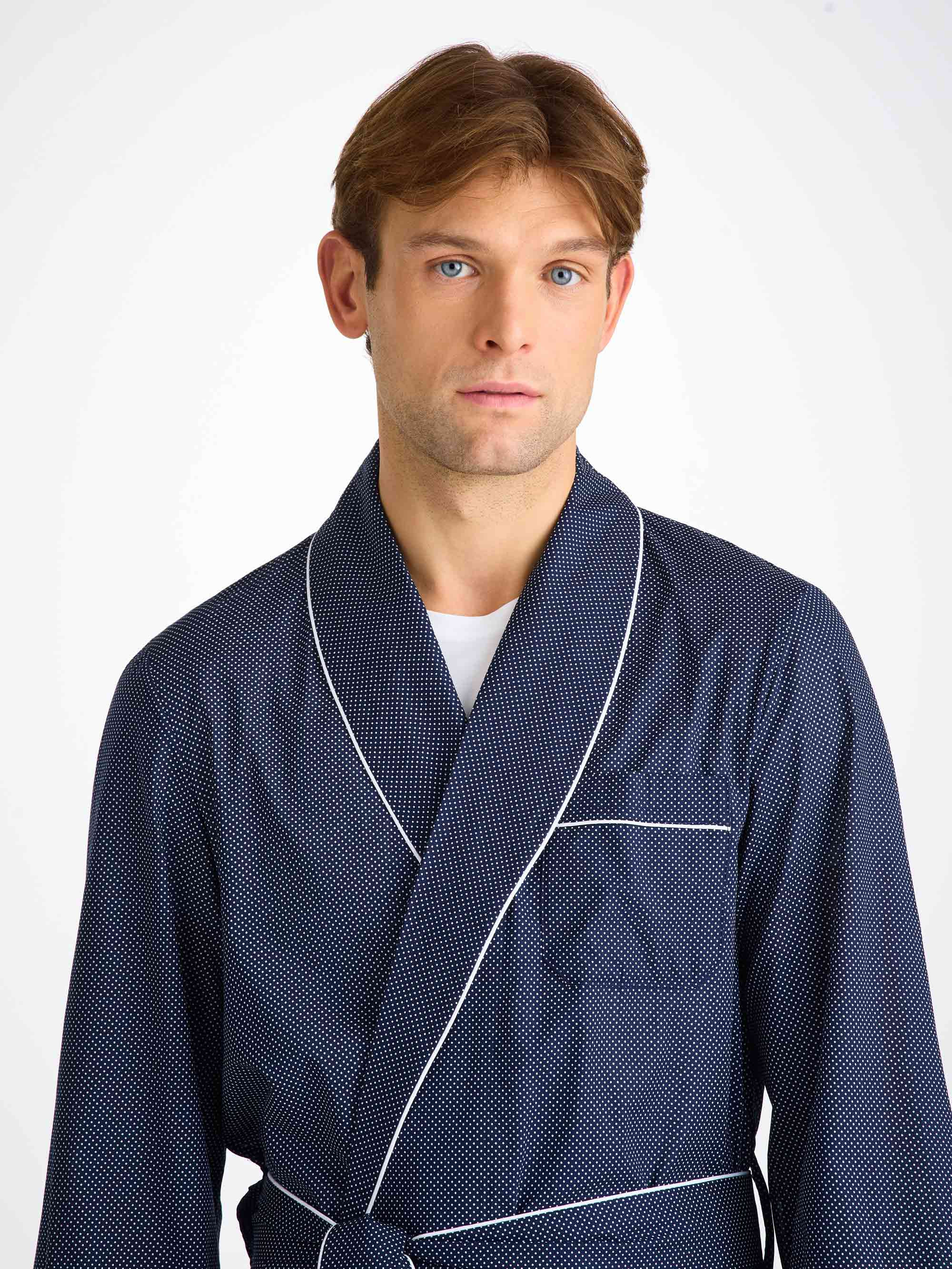 Men's Dressing Gown Plaza 21 Cotton Batiste Navy - 5