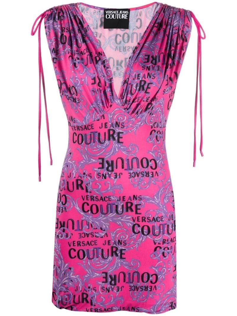 logo-print plunge mini dress - 1