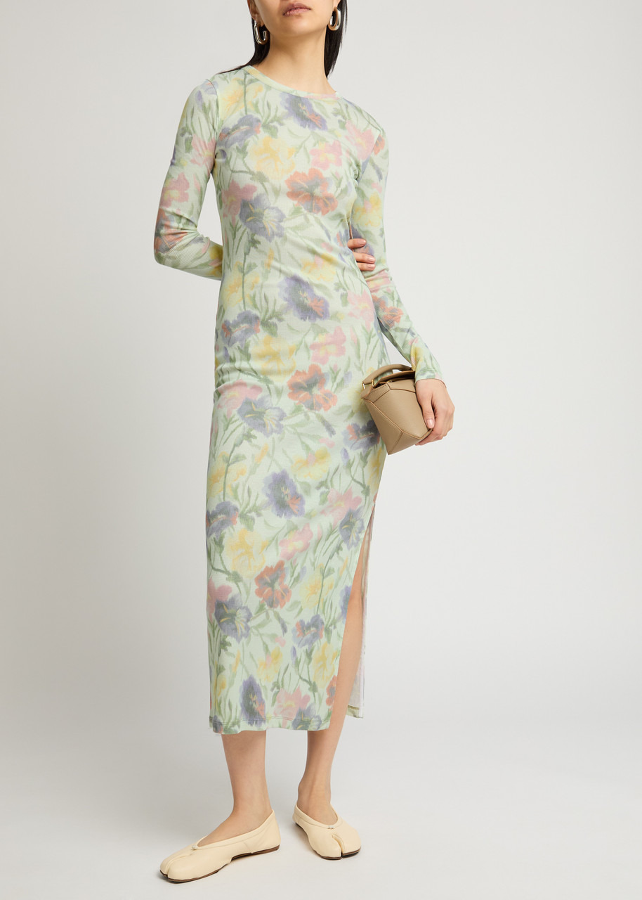 Loewe Ribbed Floral-print Silk-blend Midi Dress - 4