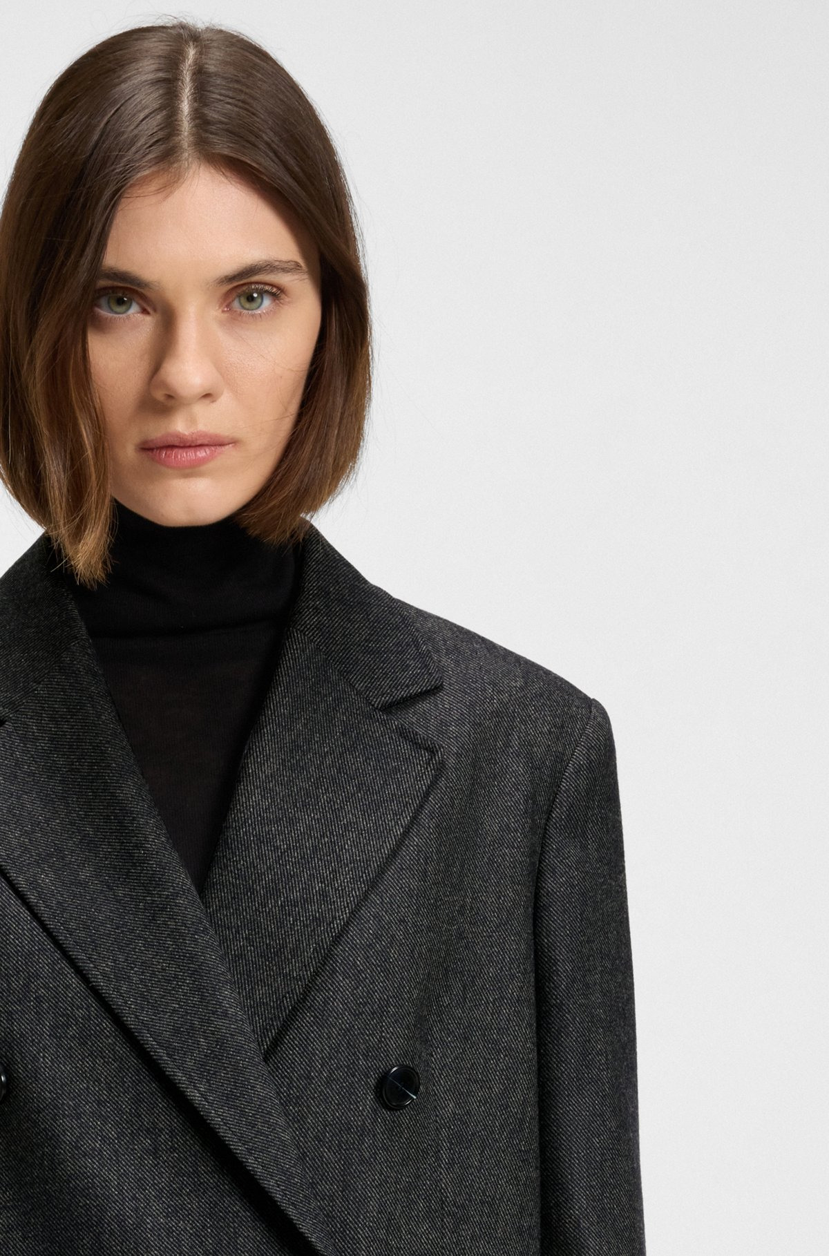 CROPPED DOUBLE-BREASTED BLAZER IN MELANGE FLANNEL - 5