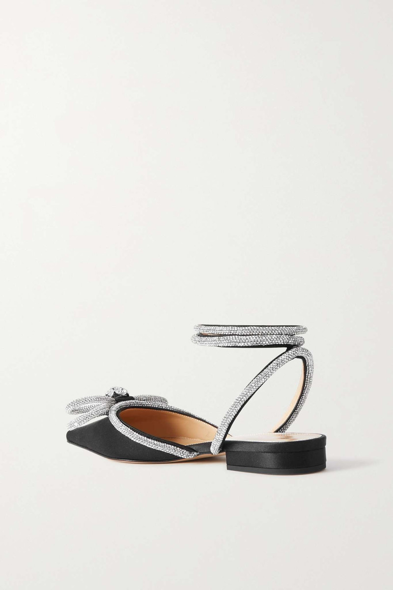 Double Bow crystal-embellished satin point-toe flats 3