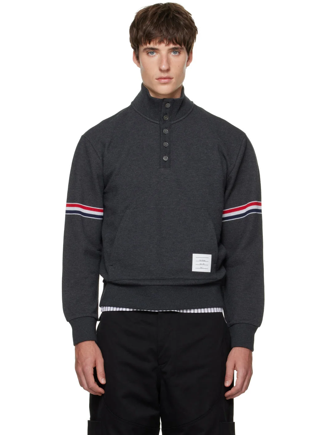 Gray Funnel Neck RWB Pique Loopback Sweatshirt - 1