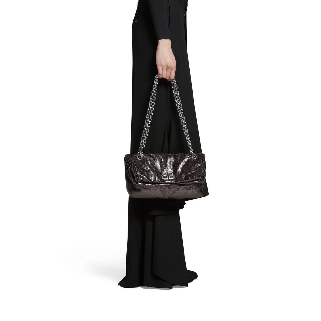 Women's Monaco Small Chain Bag Metallized in Dark Grey - 2