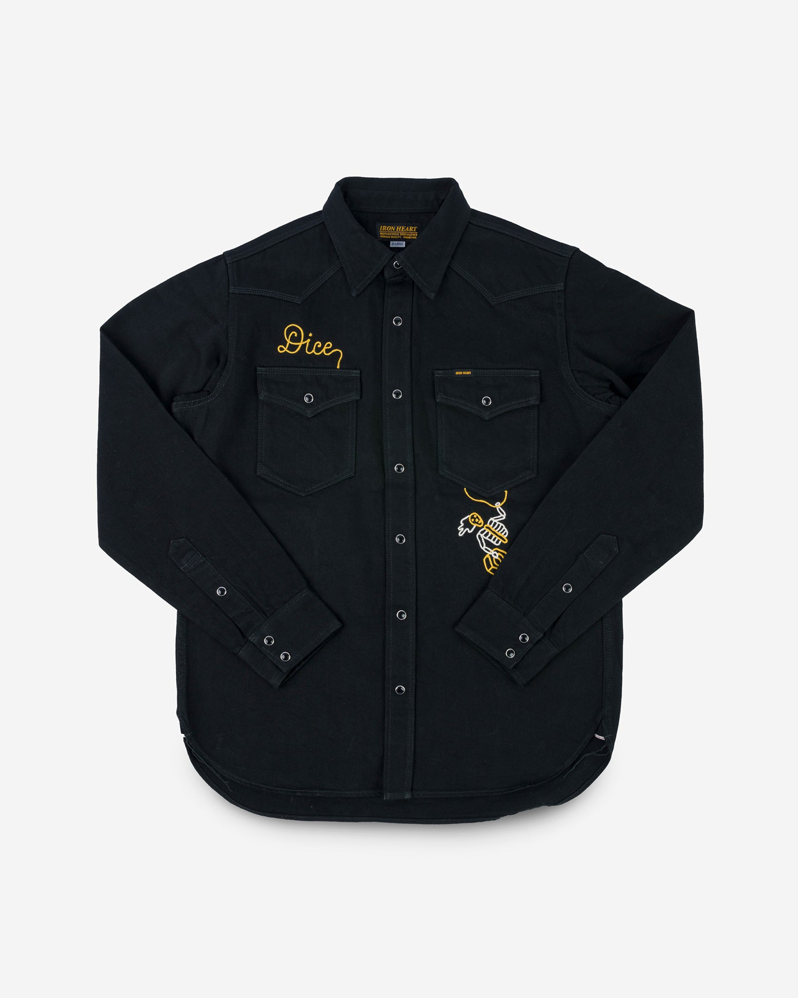 IHSH-IHxDM-01 Iron Heart x DicE 12oz Selvedge Denim Embroidered Western Shirt "The Johnny Cash III"  - 1