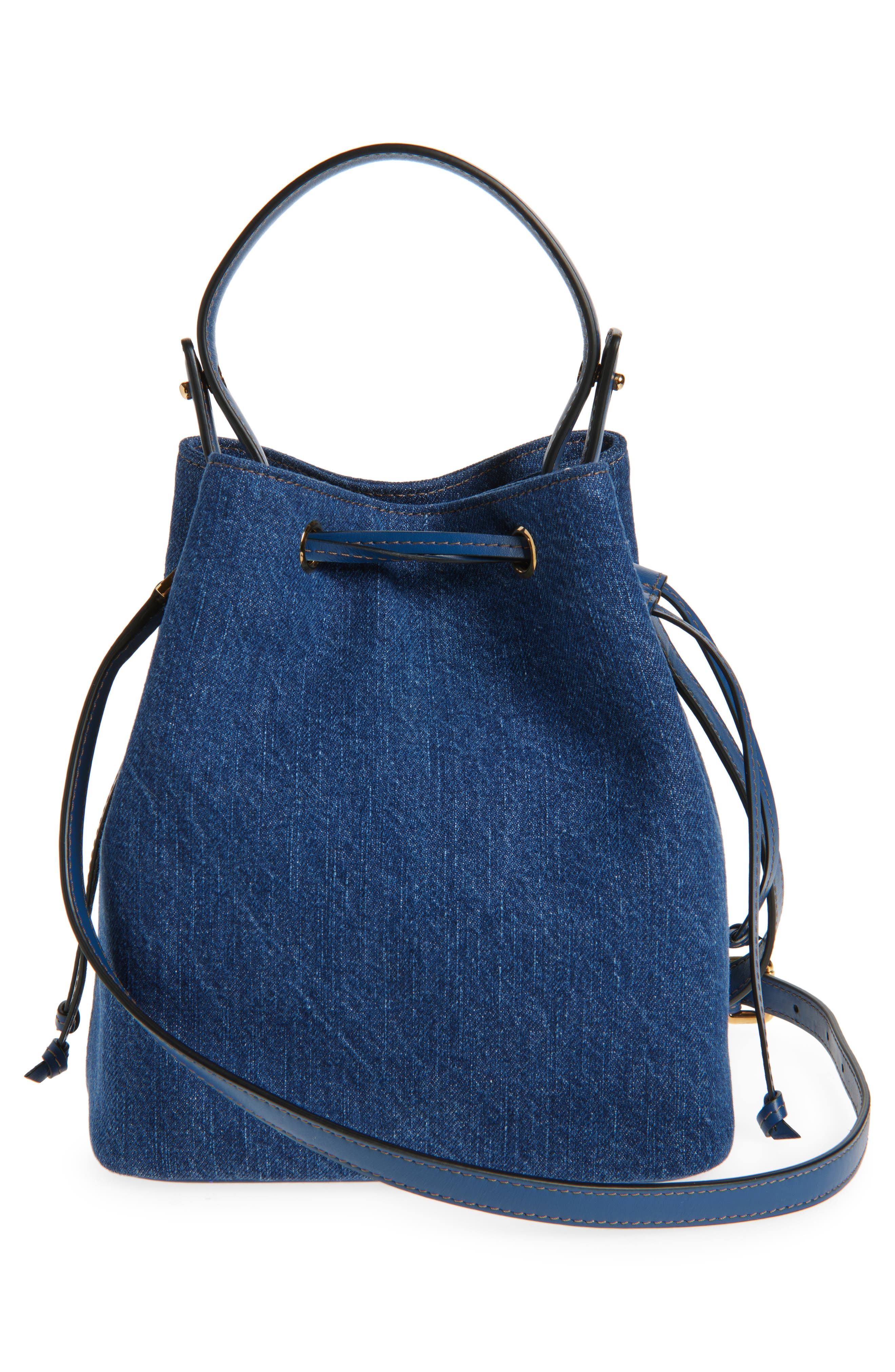 Versace La Medusa Denim Bucket Bag in Navy Blue Versace Gold at Nordstrom - 4