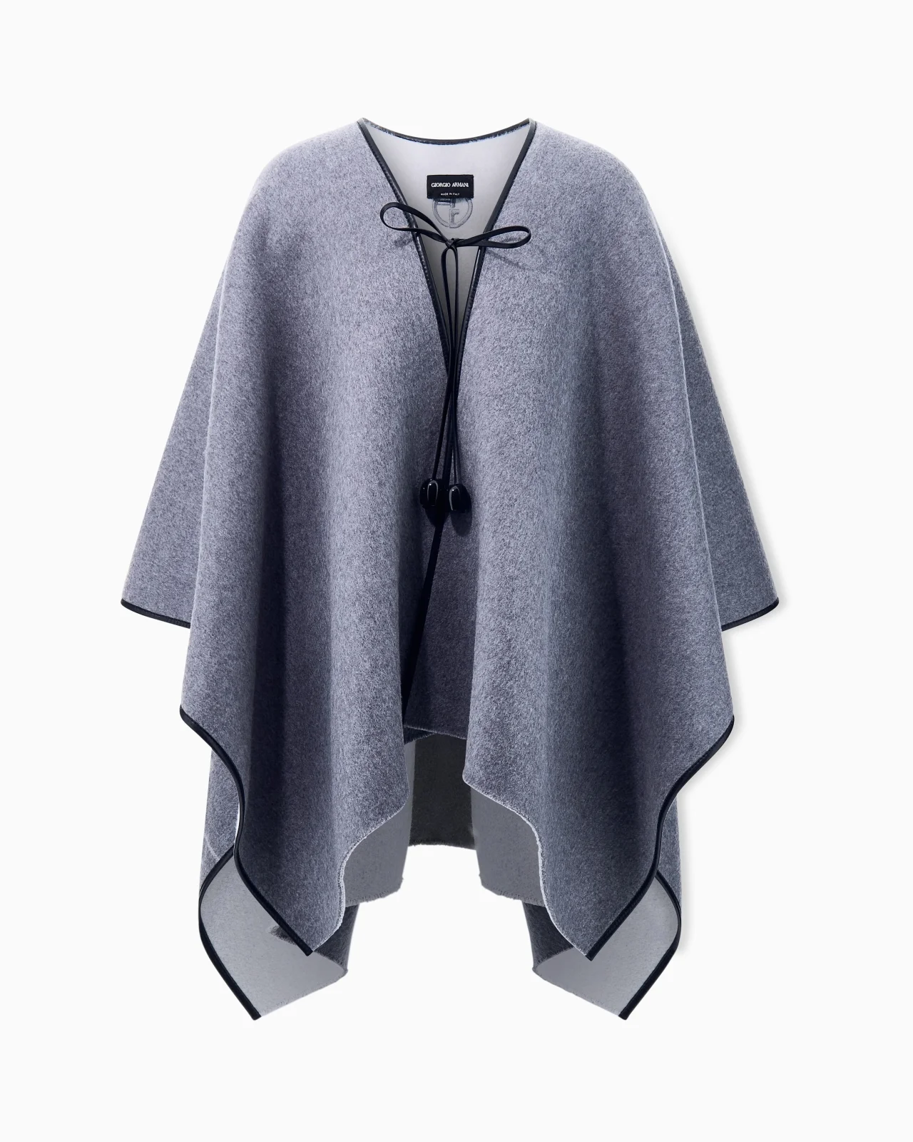 PONCHO IN WOOL AND CASHMERE WITH A LEATHER BORDER - 1