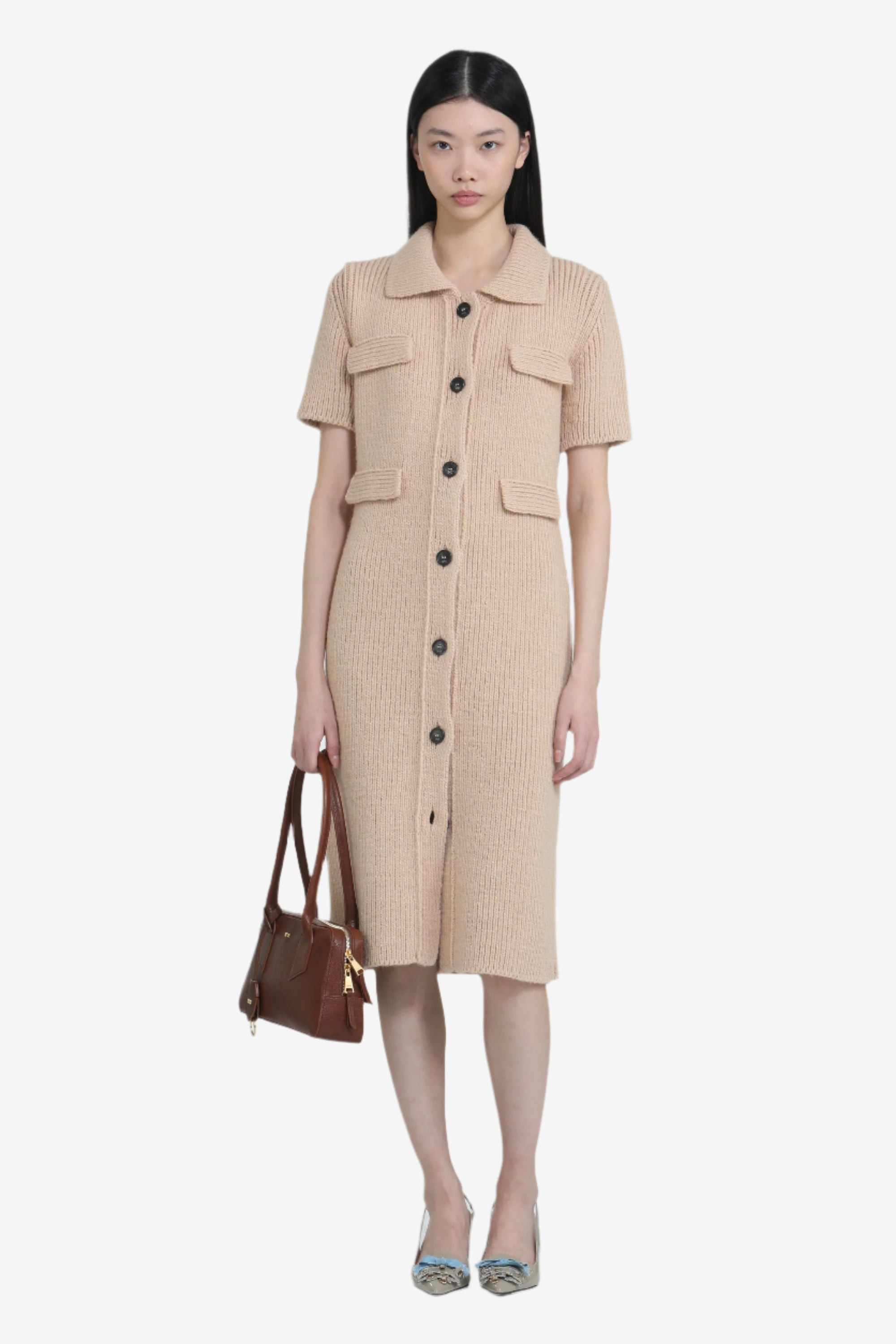 SHORT-SLEEVED KNITTED DRESS WITH COLLAR - 4
