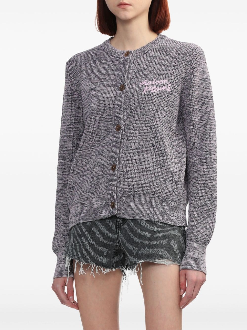 logo-emboidered cotton cardigan - 3