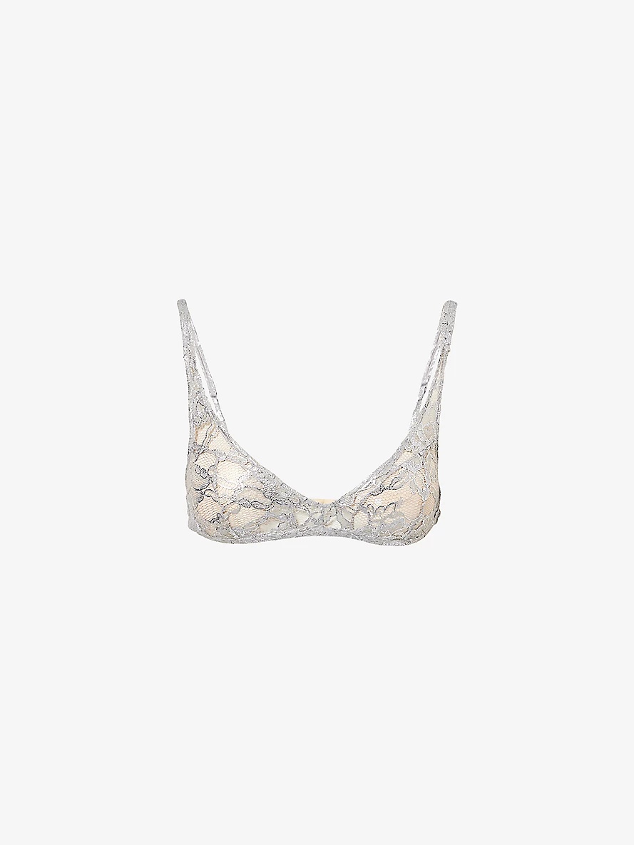 Triangle Metallic Lace-Knit Bra - 1