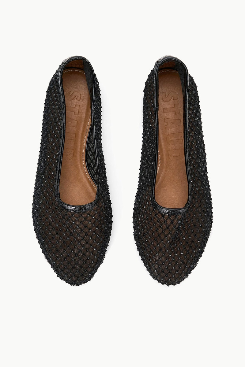 STAUD ALBA BALLET FLAT BLACK CRYSTAL MESH 7