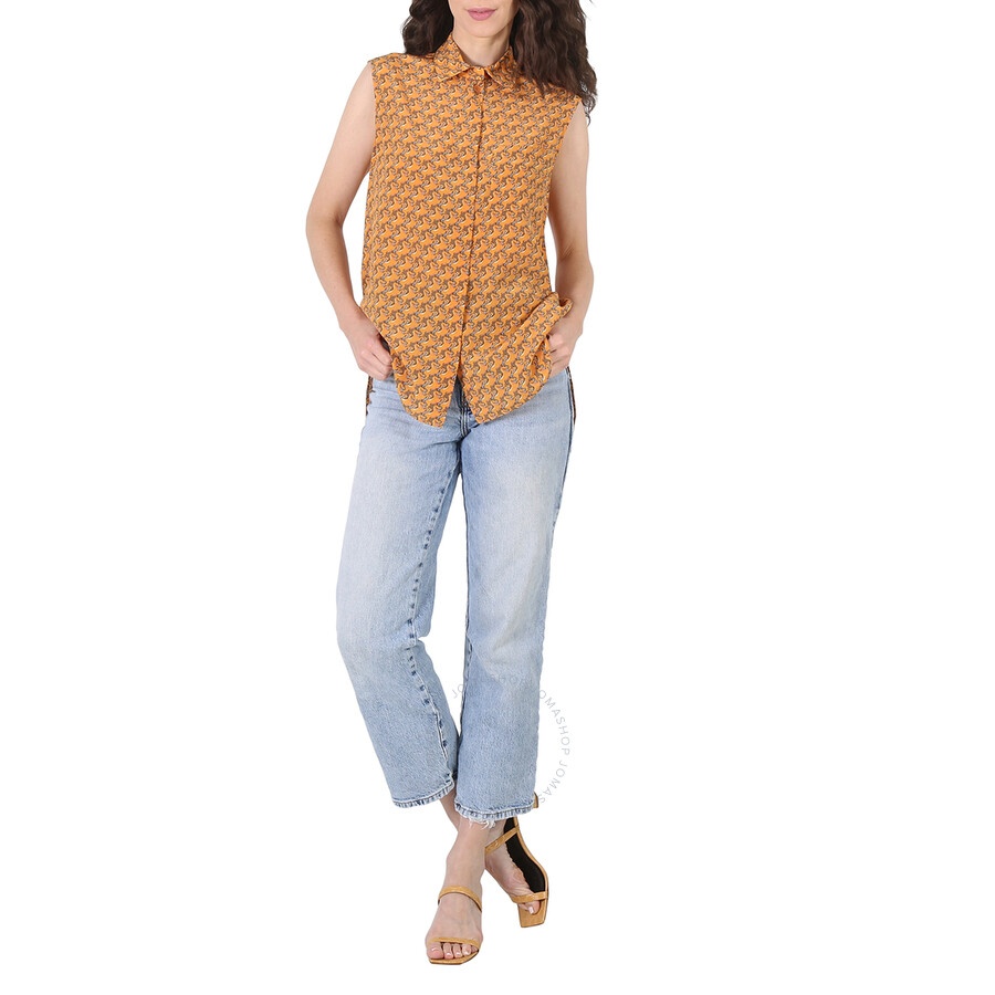 Burberry Ladies Sleeveless Unicorn Print Silk Shirt - 6