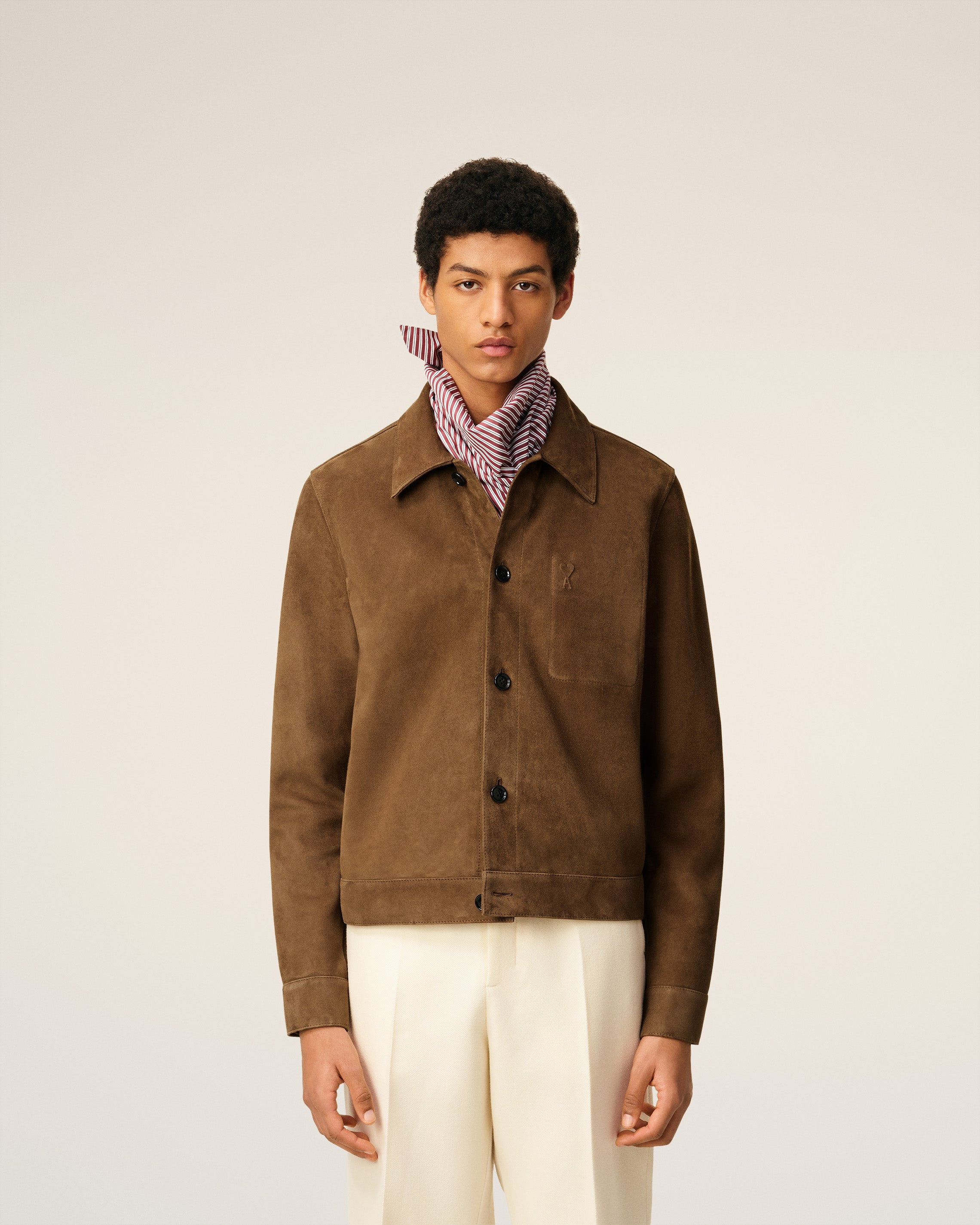 BROWN LEATHER BUTTONED AMI DE COEUR JACKET - 3