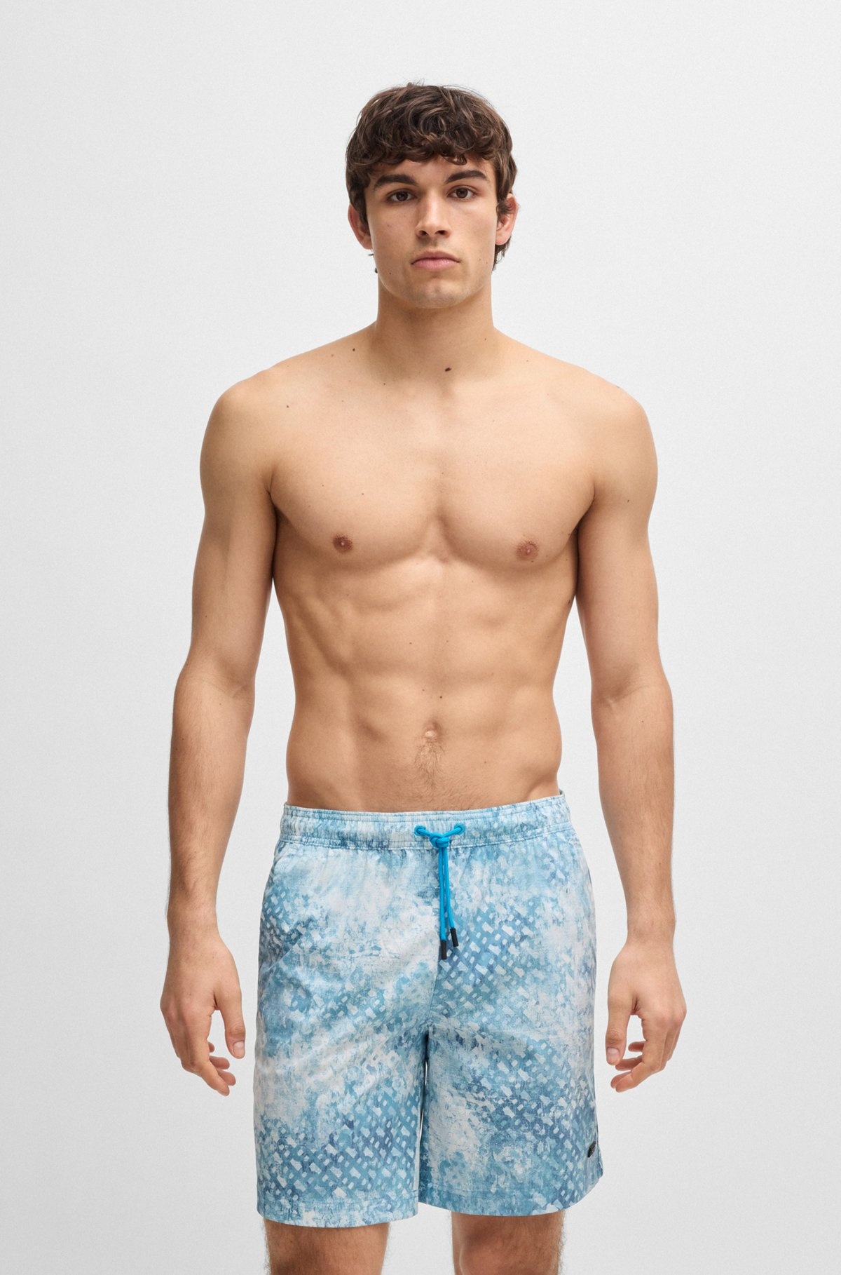 MONOGRAM-ARTWORK SWIM SHORTS WITH LOGO BADGE - 2