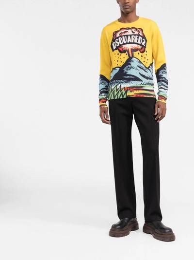 DSQUARED2 logo volcano-print wool jumper outlook