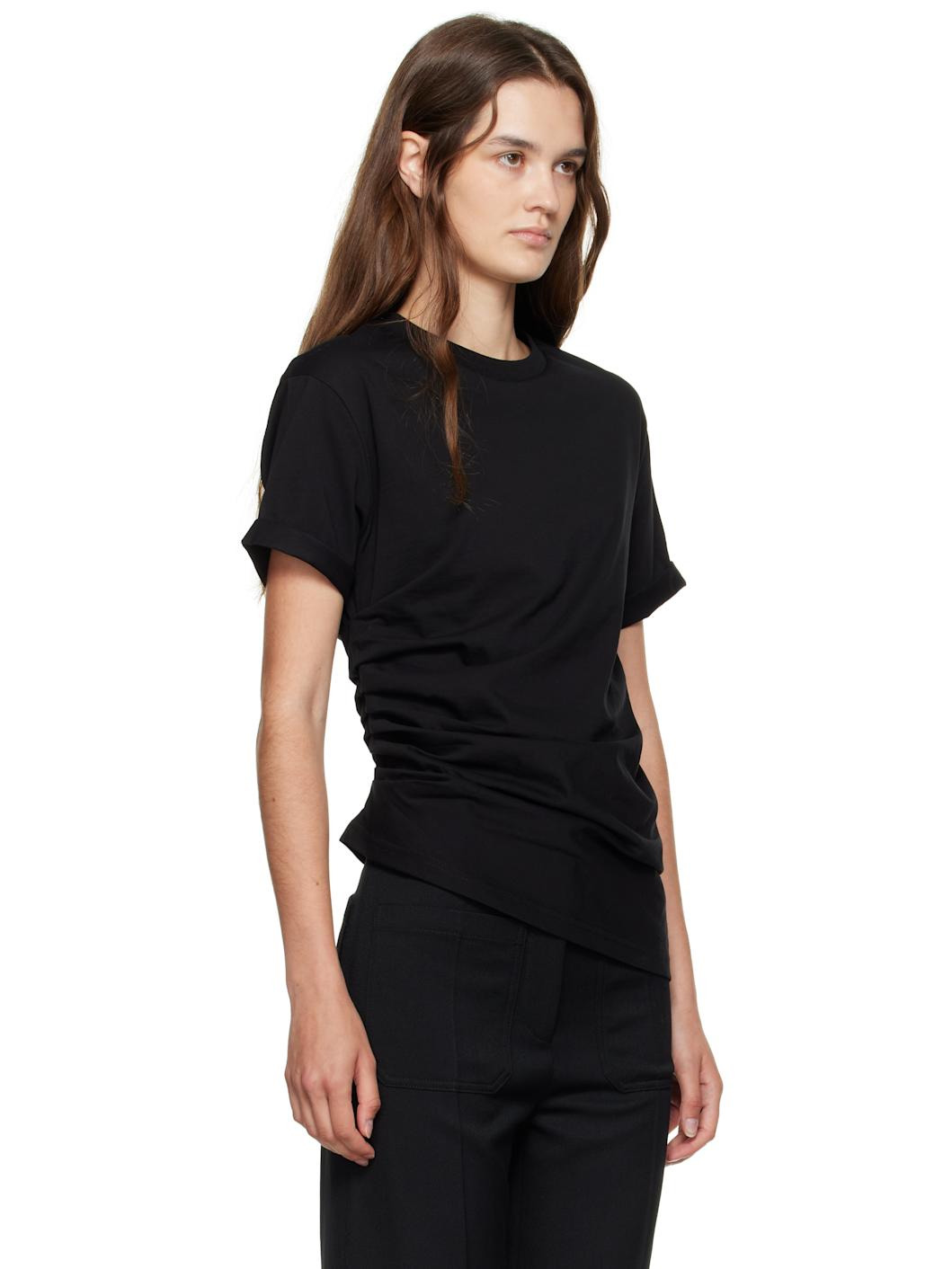 Black Gathered Detail T-shirt - 2