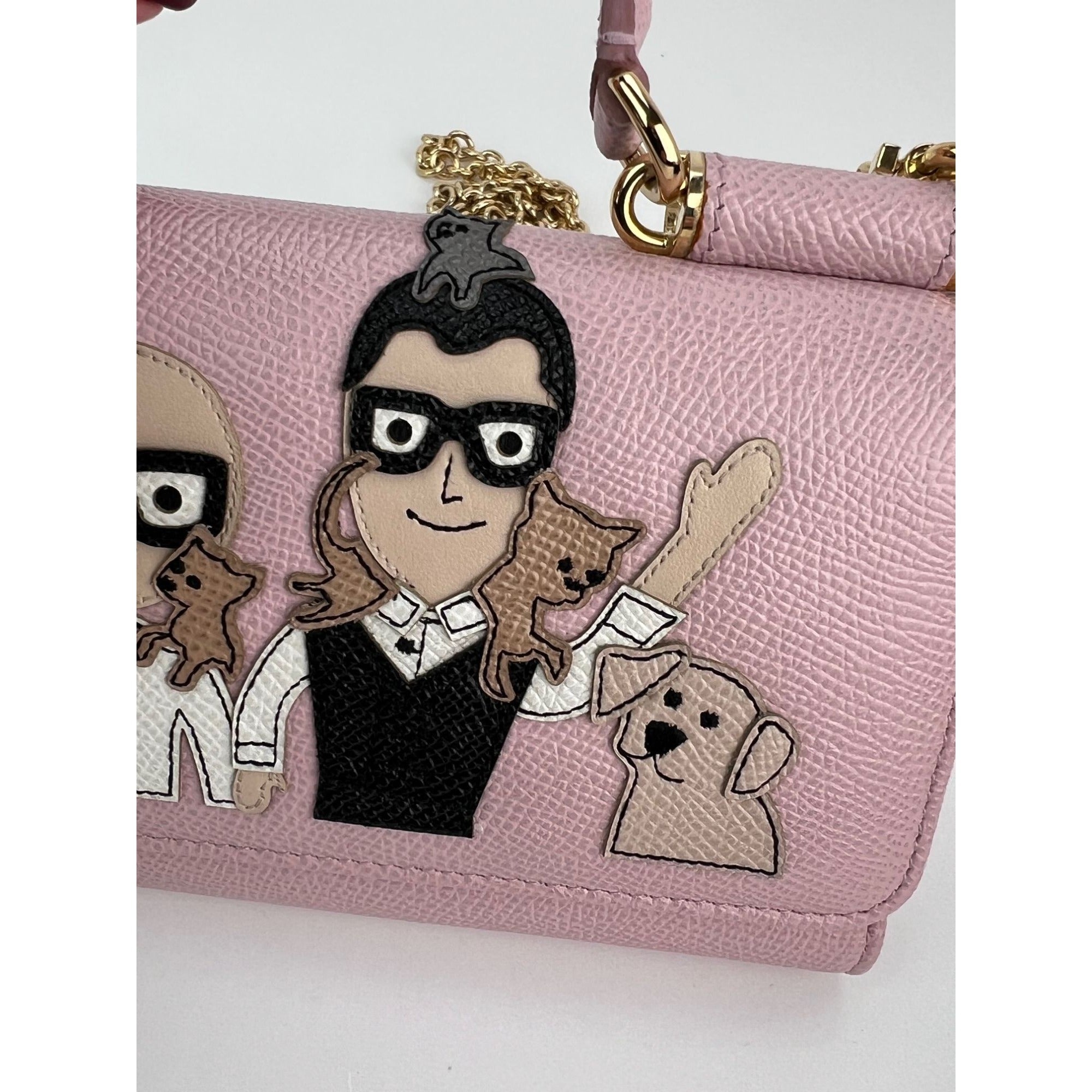 Dolce Gabbana - Dolce Gabbana Phone Bag St Dauphine Cartoon Pink Wallet on a Chain Hand Bag - 8