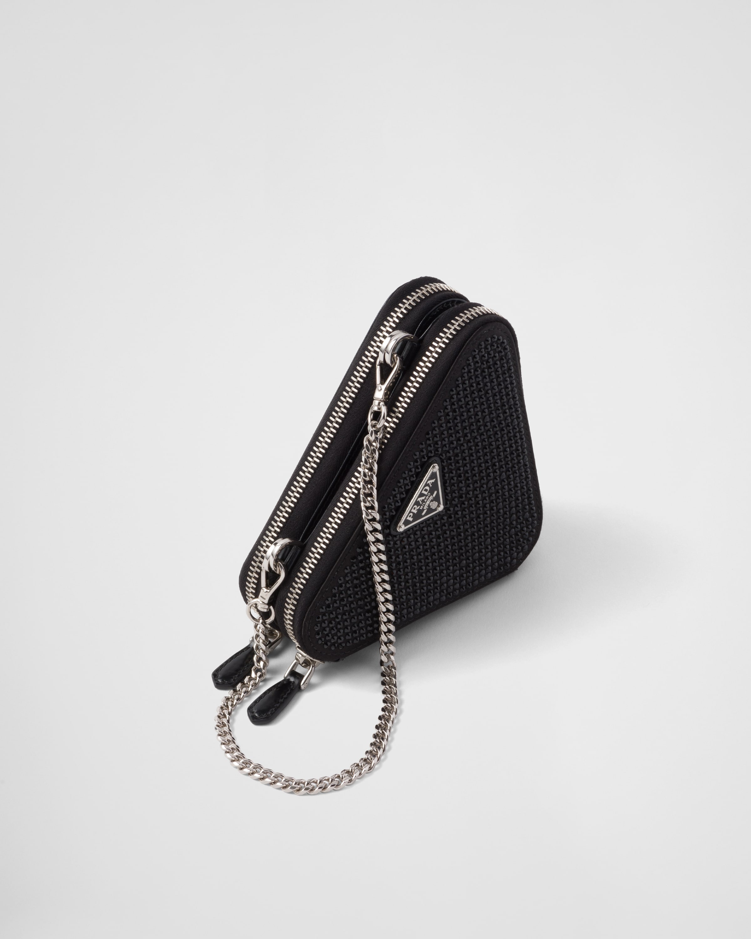 Triangular embellished satin and leather mini-pouch - 3
