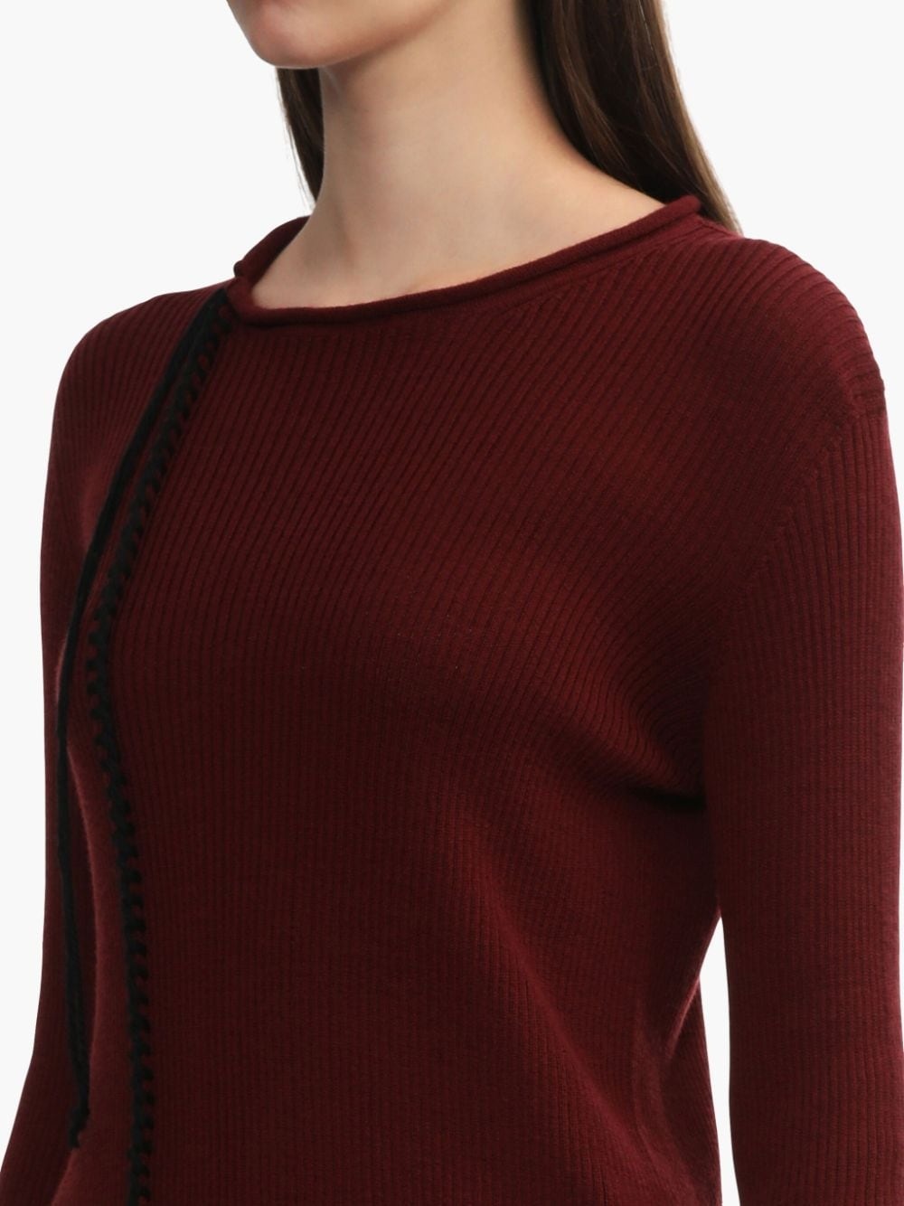 decorative-stitching wool jumper - 5