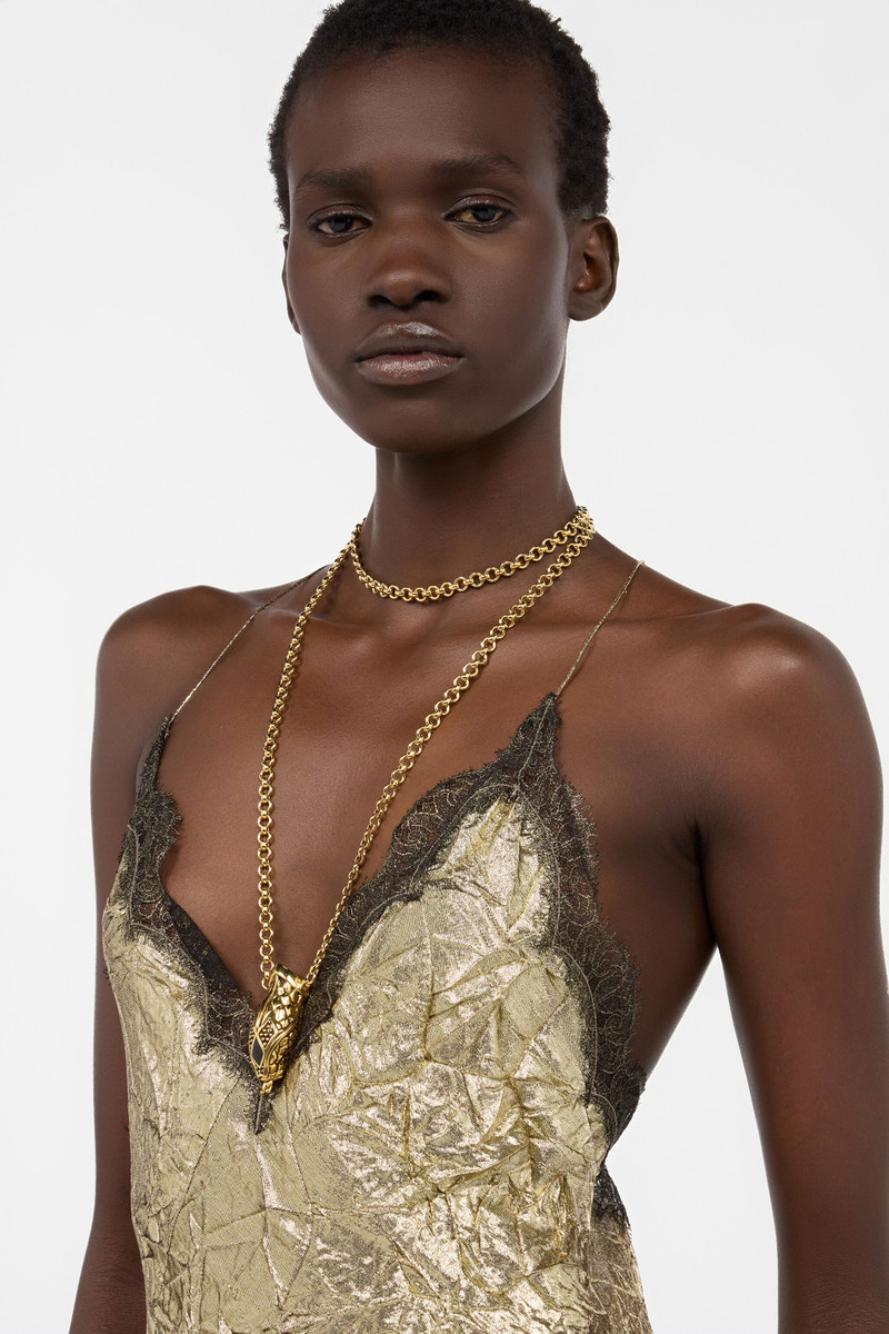 Gold Maxi Dress in Craquelé Silk Blend 6