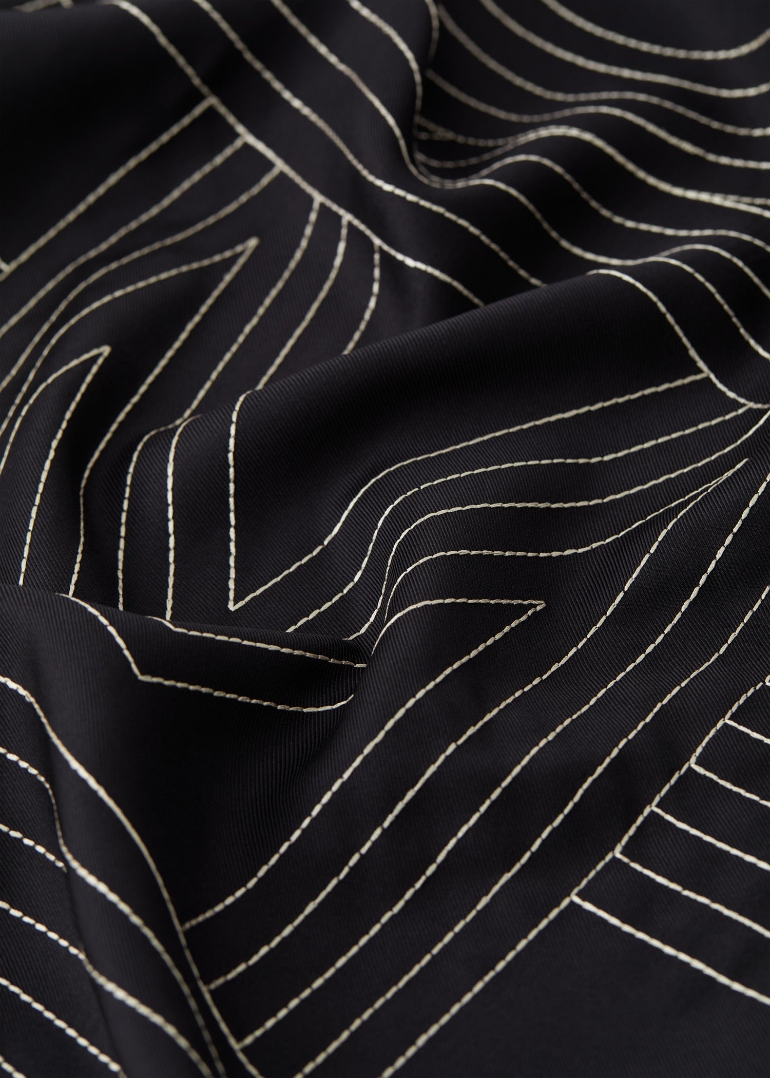 Striped embroidered monogram silk scarf black - 5